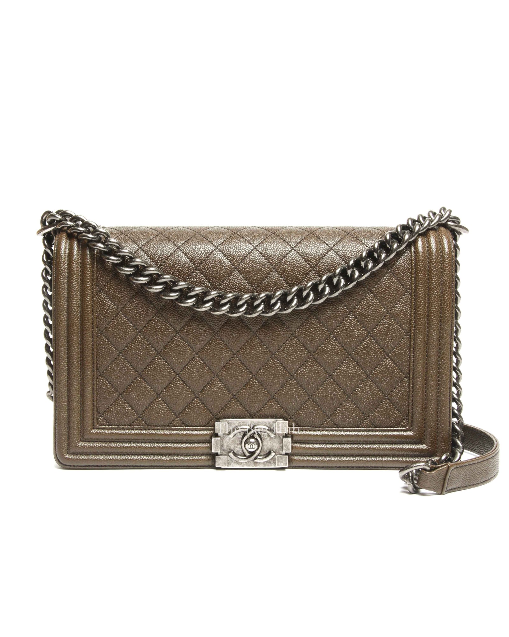 Chanel Olive Green Caviar Quilted Large Le Boy Bag RHW