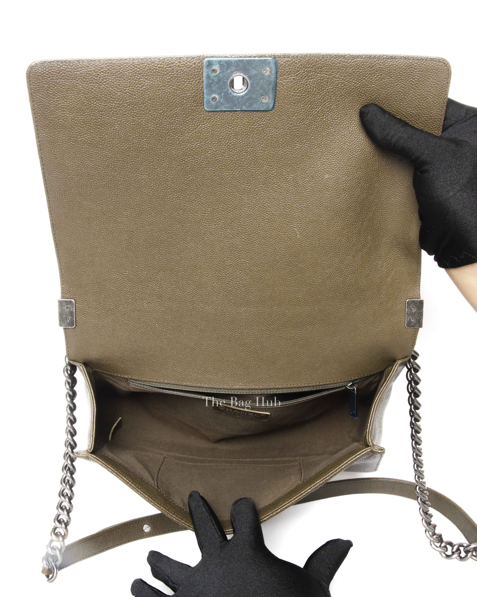 Chanel Olive Green Caviar Quilted Large Le Boy Bag RHW