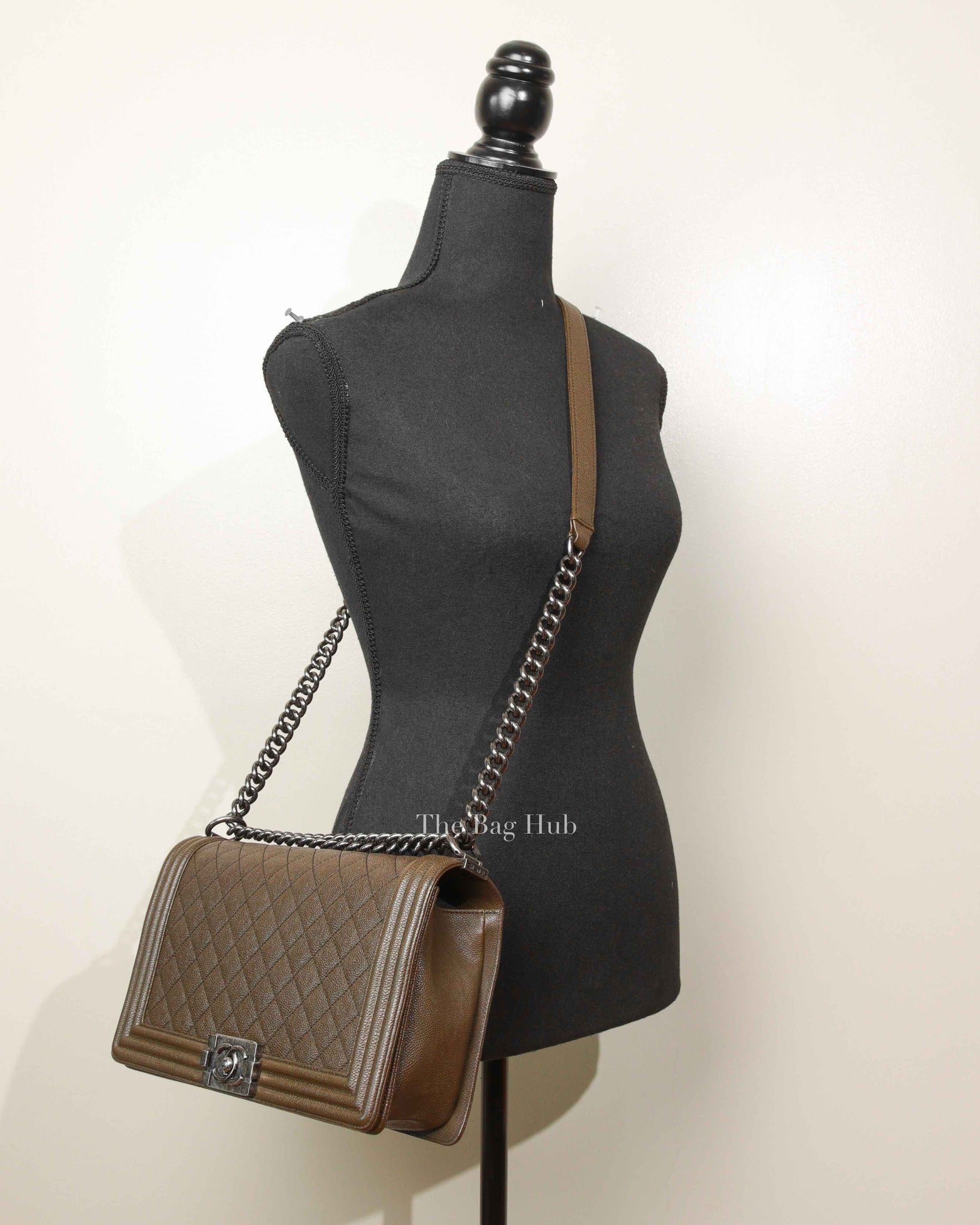 Chanel Olive Green Caviar Quilted Large Le Boy Bag RHW