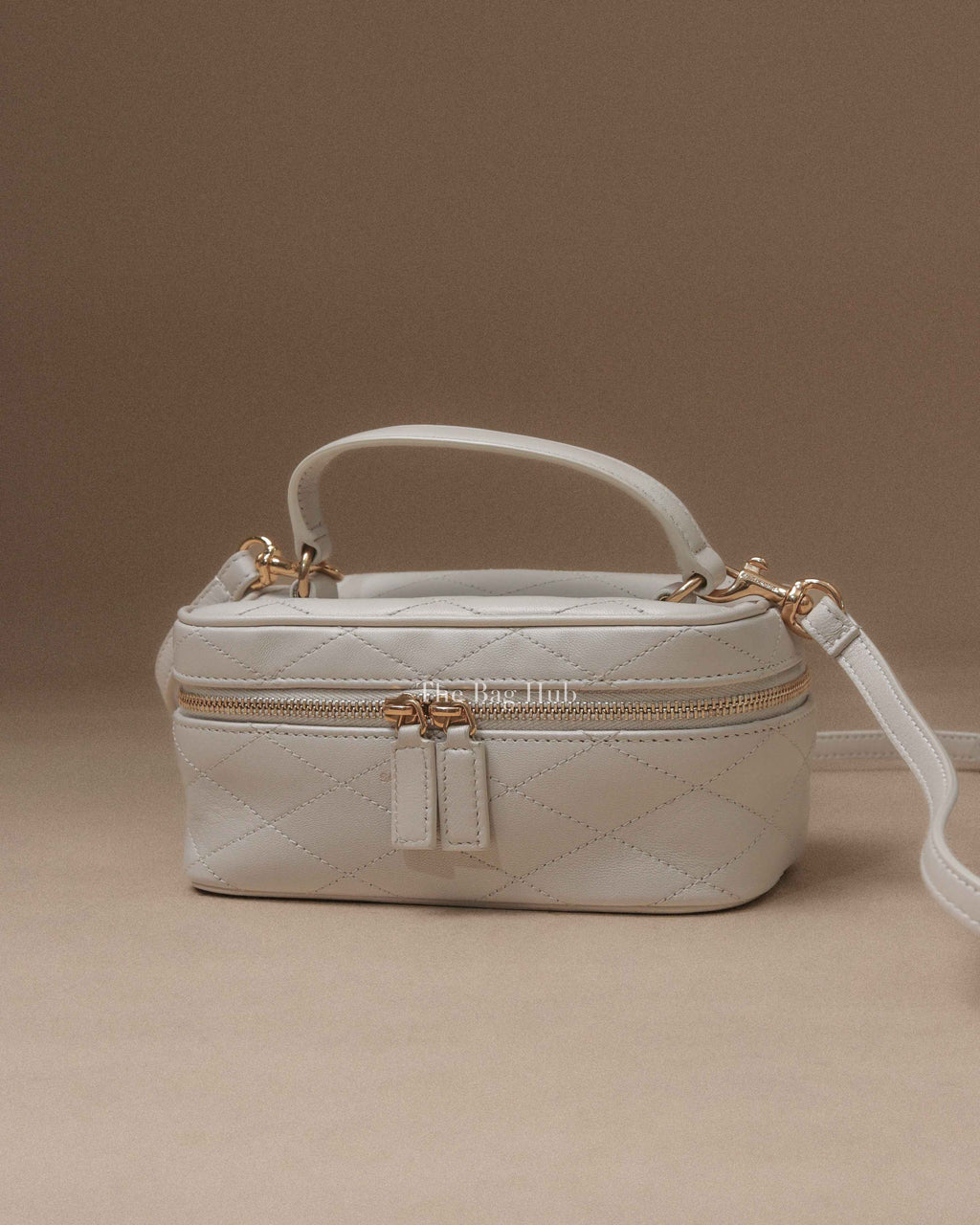 Saint Laurent White Quilted Lambskin Mini Vanity Case