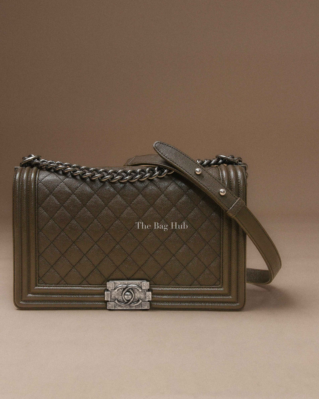Chanel Olive Green Caviar Quilted Large Le Boy Bag RHW