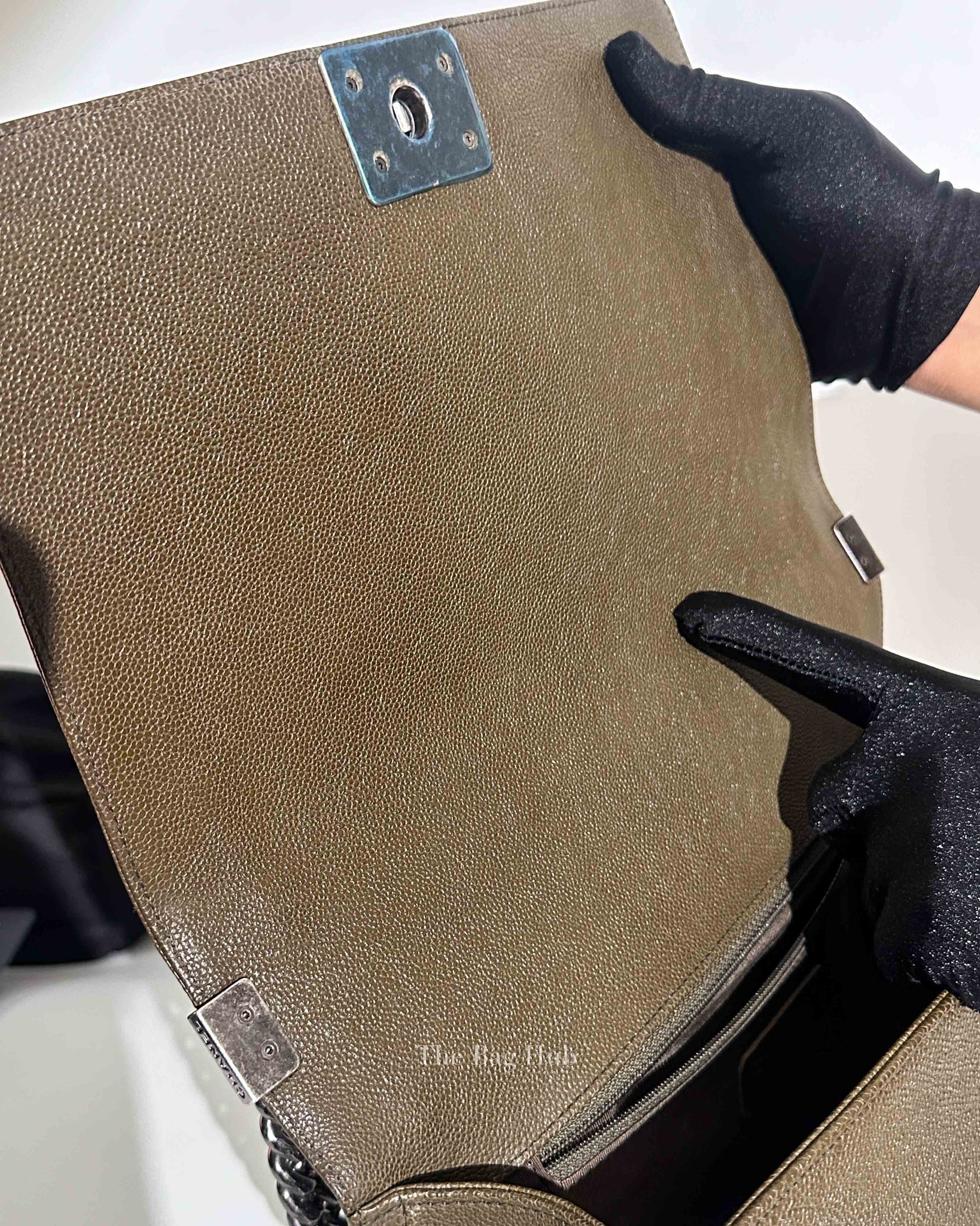 Chanel Olive Green Caviar Quilted Large Le Boy Bag RHW