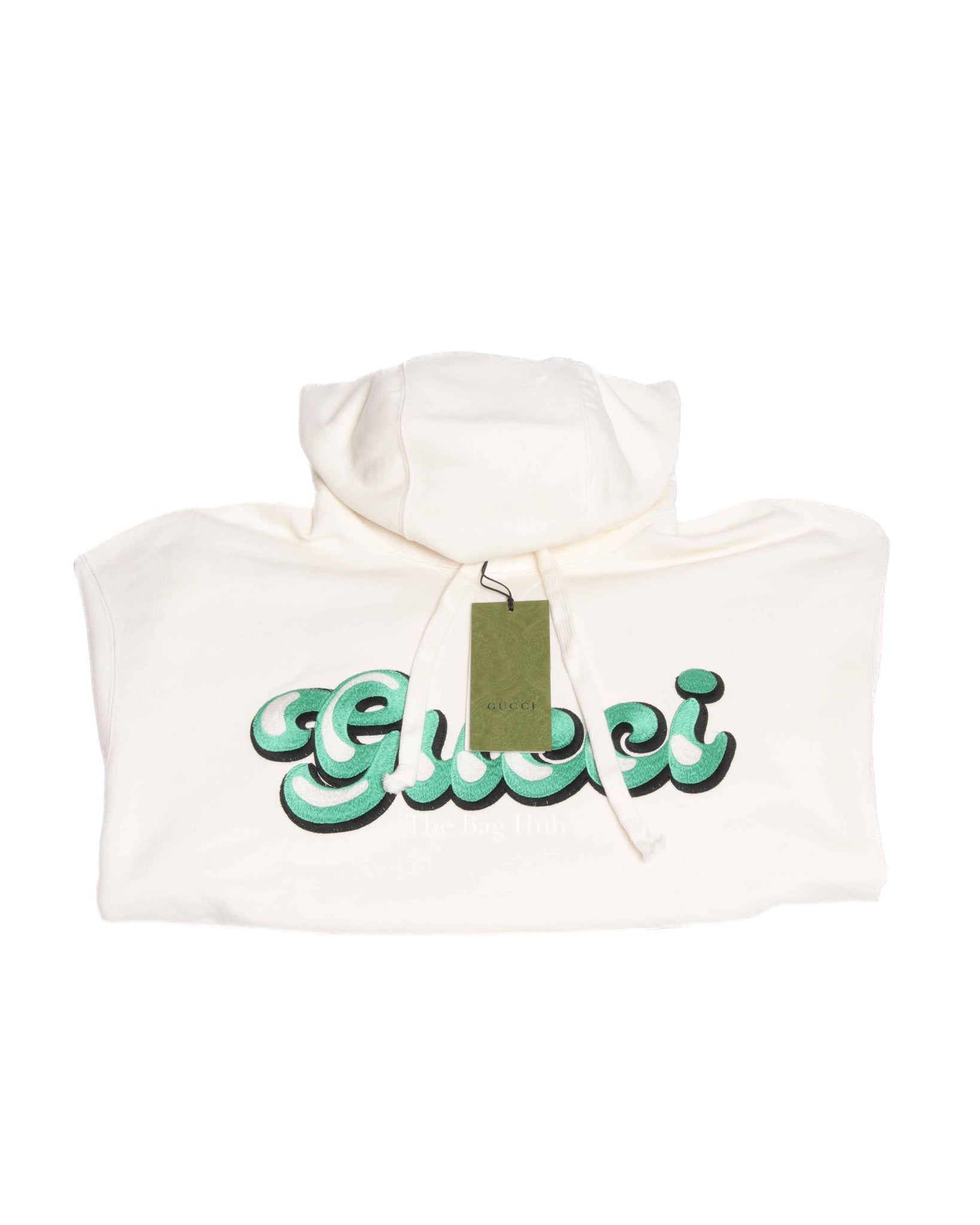 Gucci White/Green Embroidered Cotton GG Hoodies XS