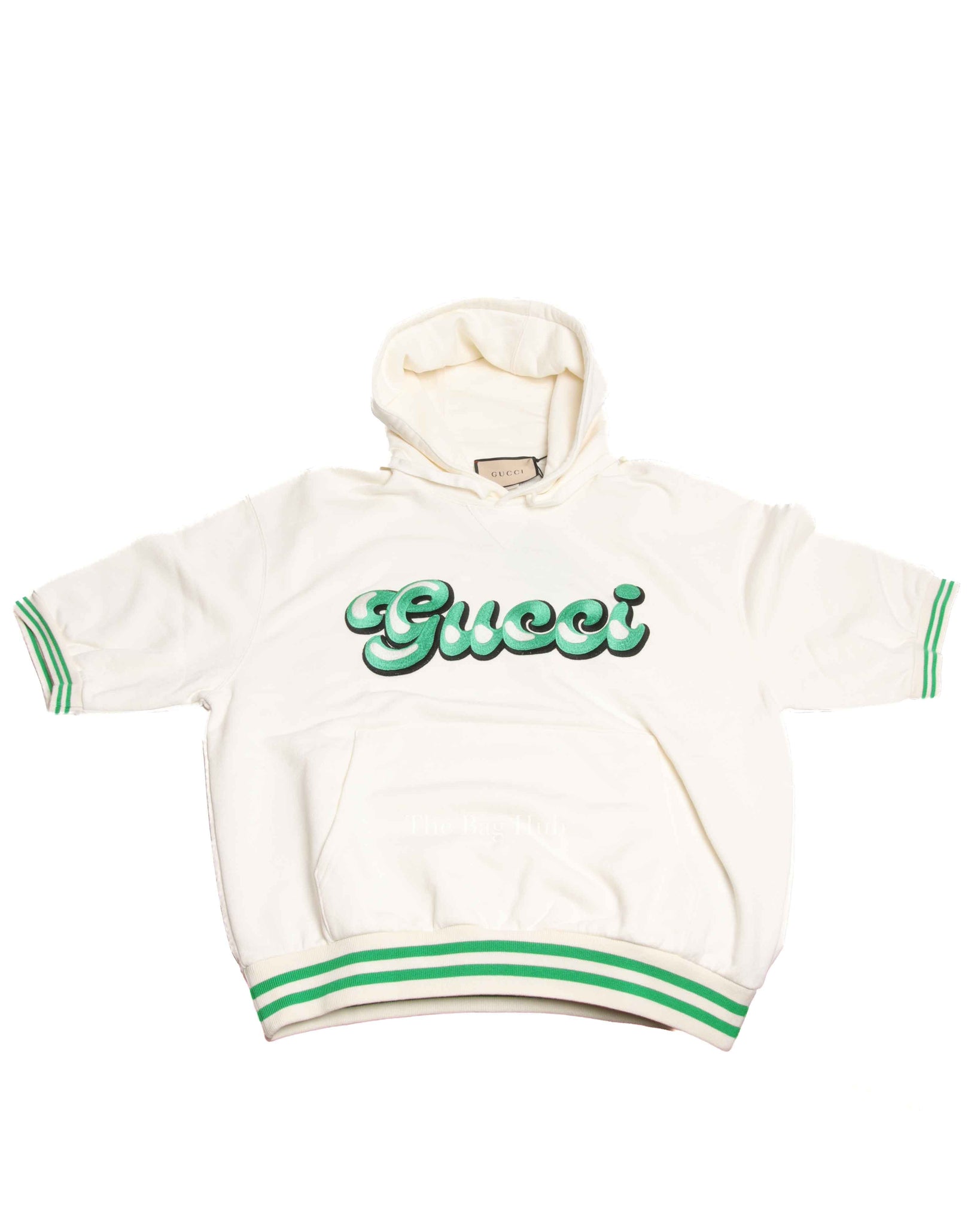 Gucci White/Green Embroidered Cotton GG Hoodies XS