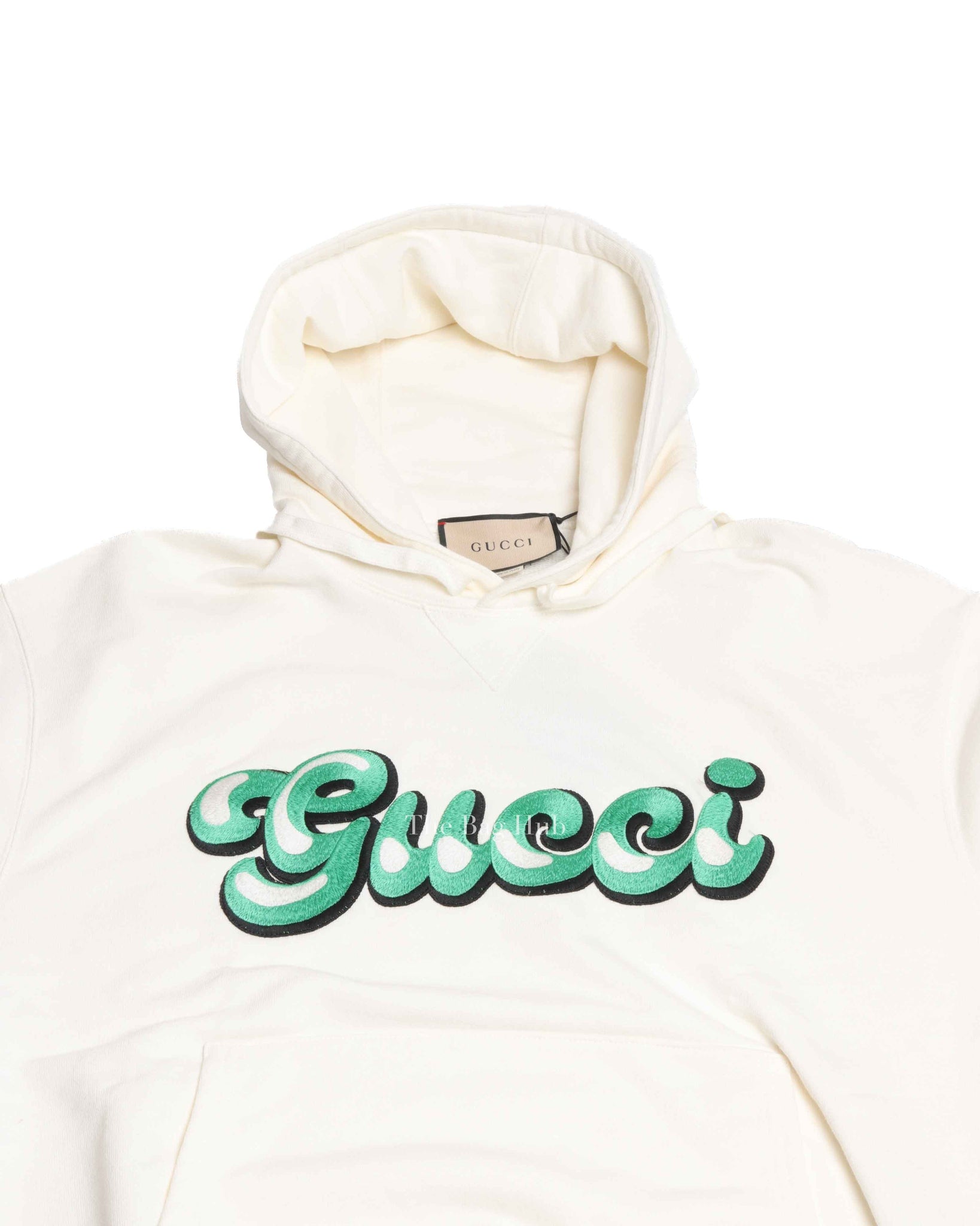 Gucci White/Green Embroidered Cotton GG Hoodies XS