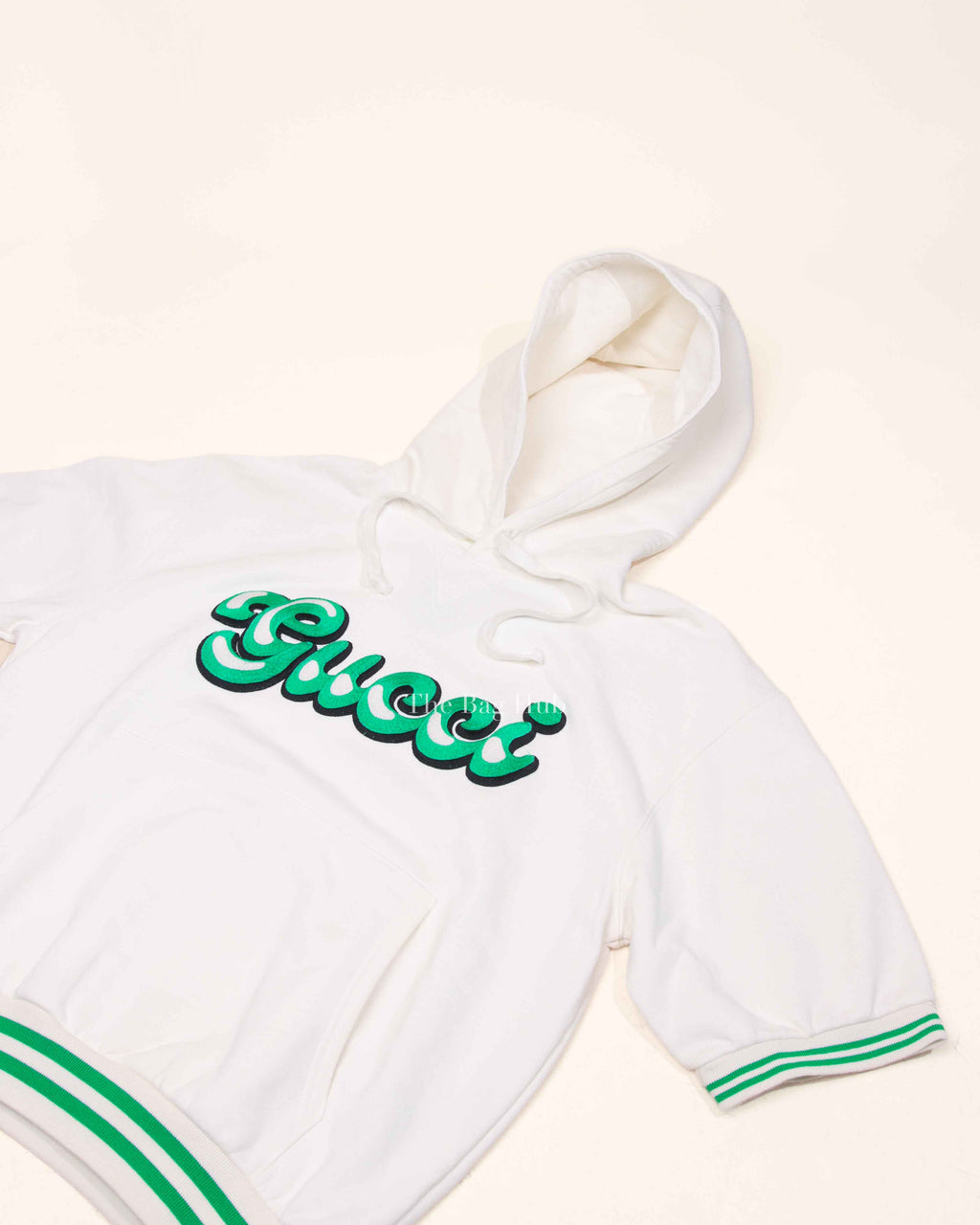 Gucci White/Green Embroidered Cotton GG Hoodies XS