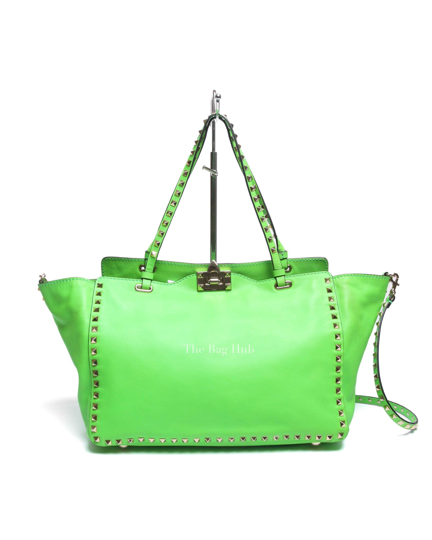 Valentino Garavani Neon Green Leather Rockstud Trapeze Large Tote