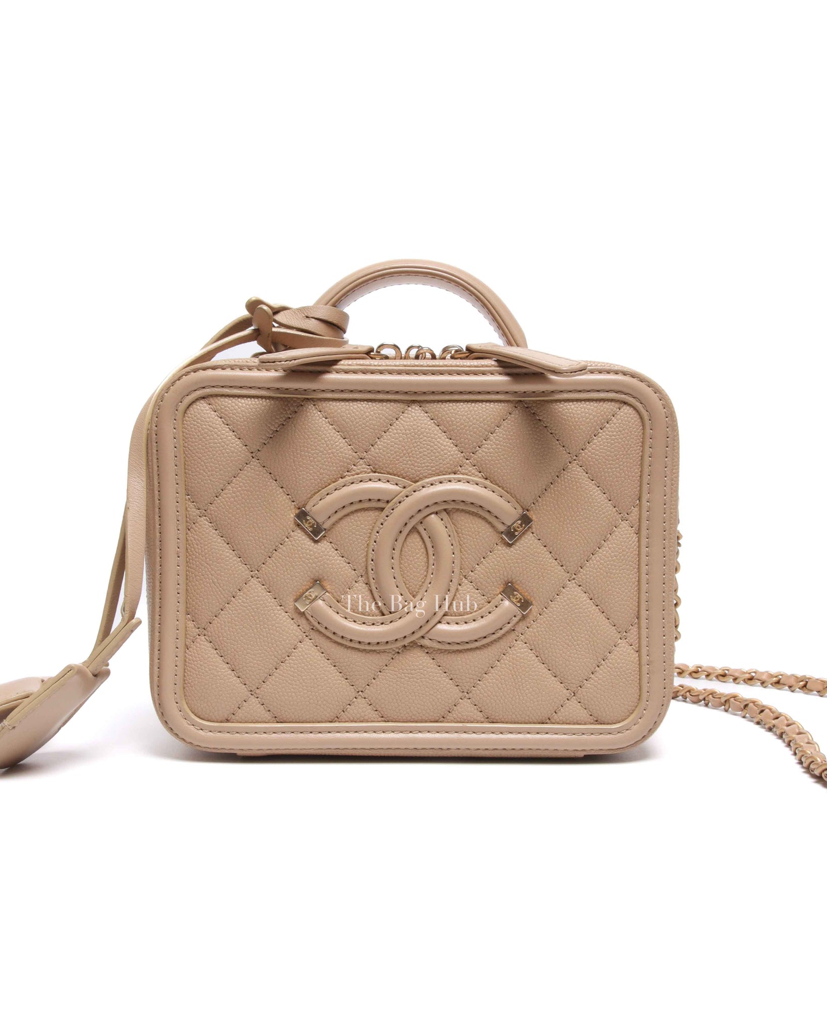 Chanel Beige Caviar Quilted Small CC Filigree Vanity Case GHW