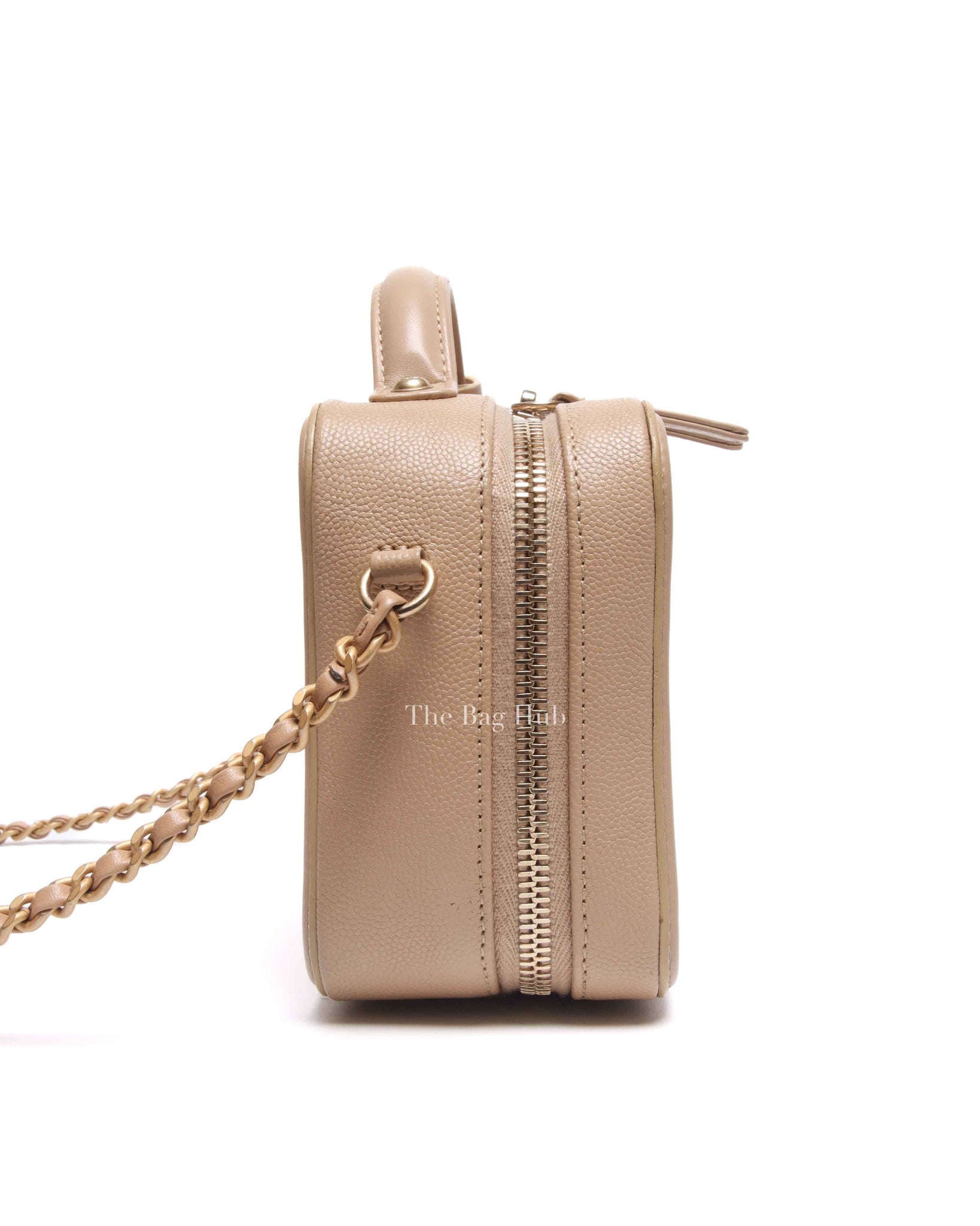 Chanel Beige Caviar Quilted Small CC Filigree Vanity Case GHW