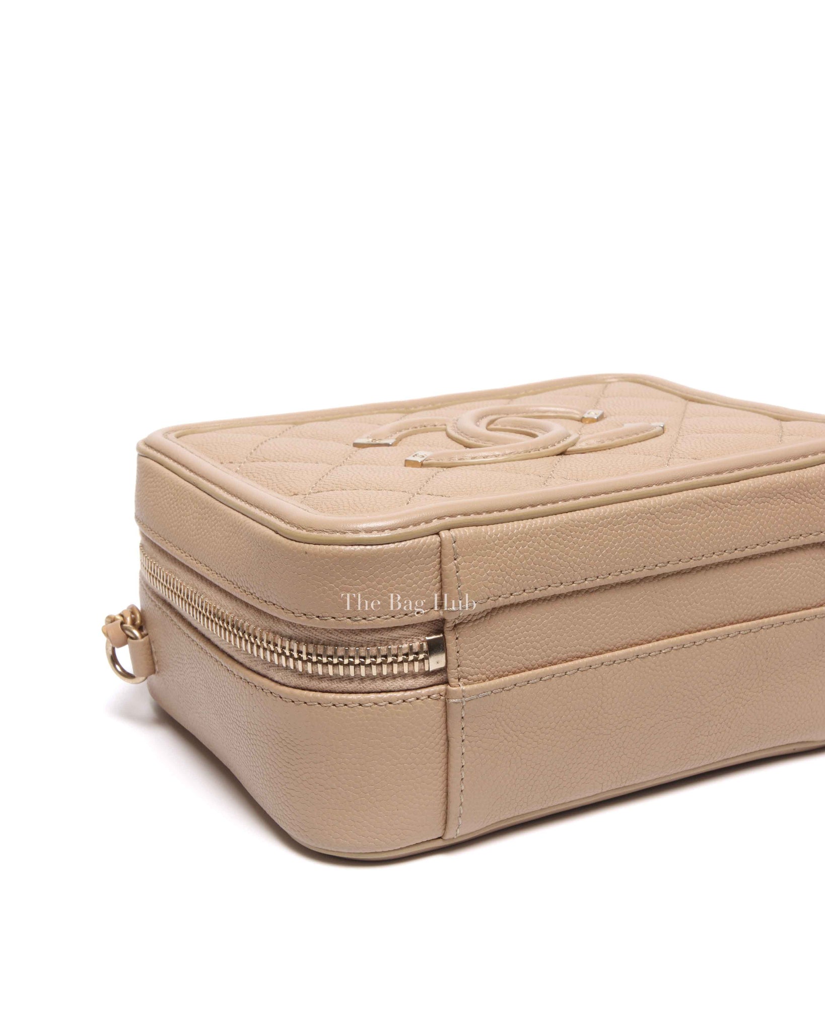 Chanel Beige Caviar Quilted Small CC Filigree Vanity Case GHW