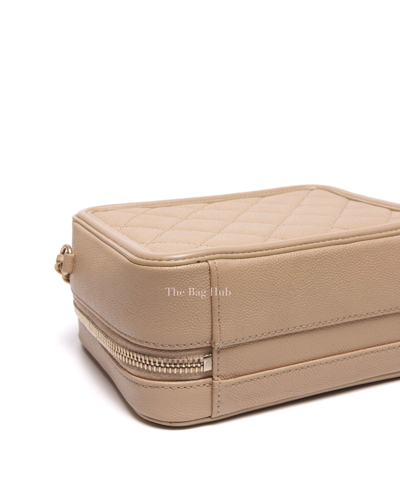 Chanel Beige Caviar Quilted Small CC Filigree Vanity Case GHW