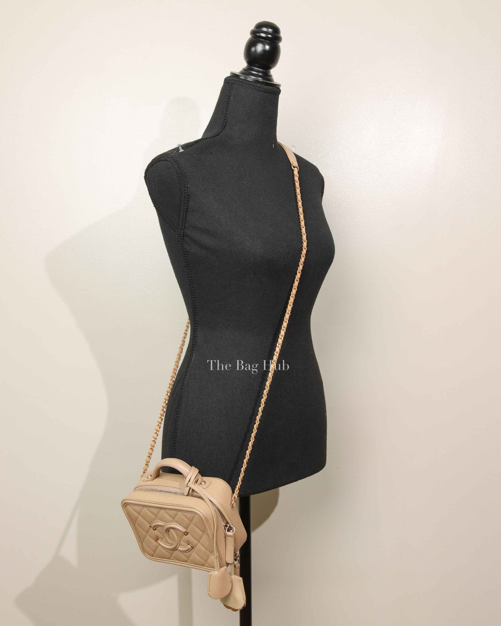 Chanel Beige Caviar Quilted Small CC Filigree Vanity Case GHW