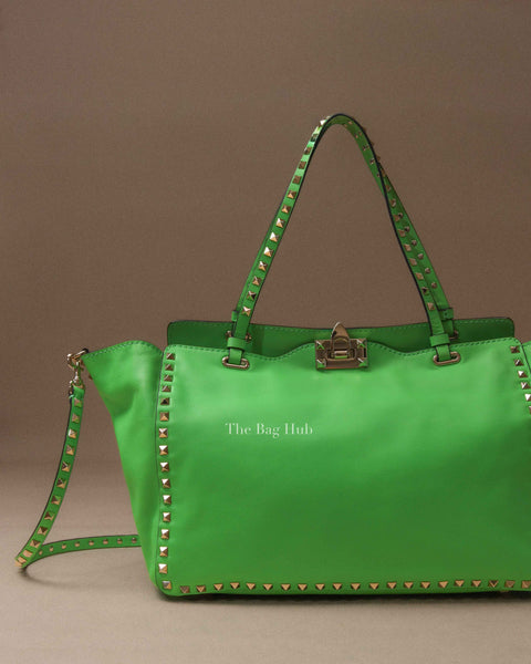 Valentino Garavani Neon Green Leather Rockstud Trapeze Large Tote