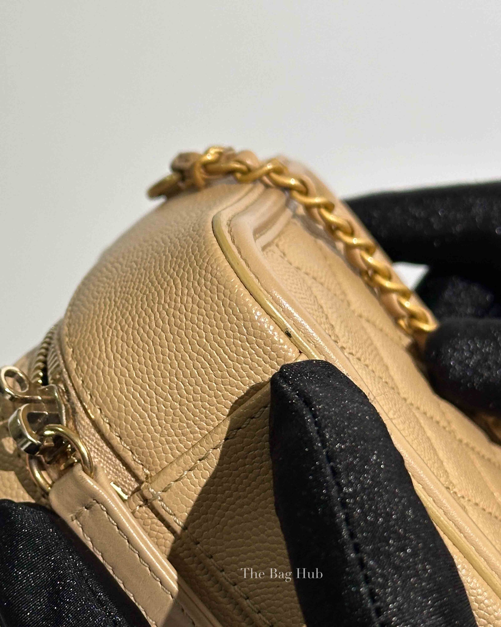 Chanel Beige Caviar Quilted Small CC Filigree Vanity Case GHW