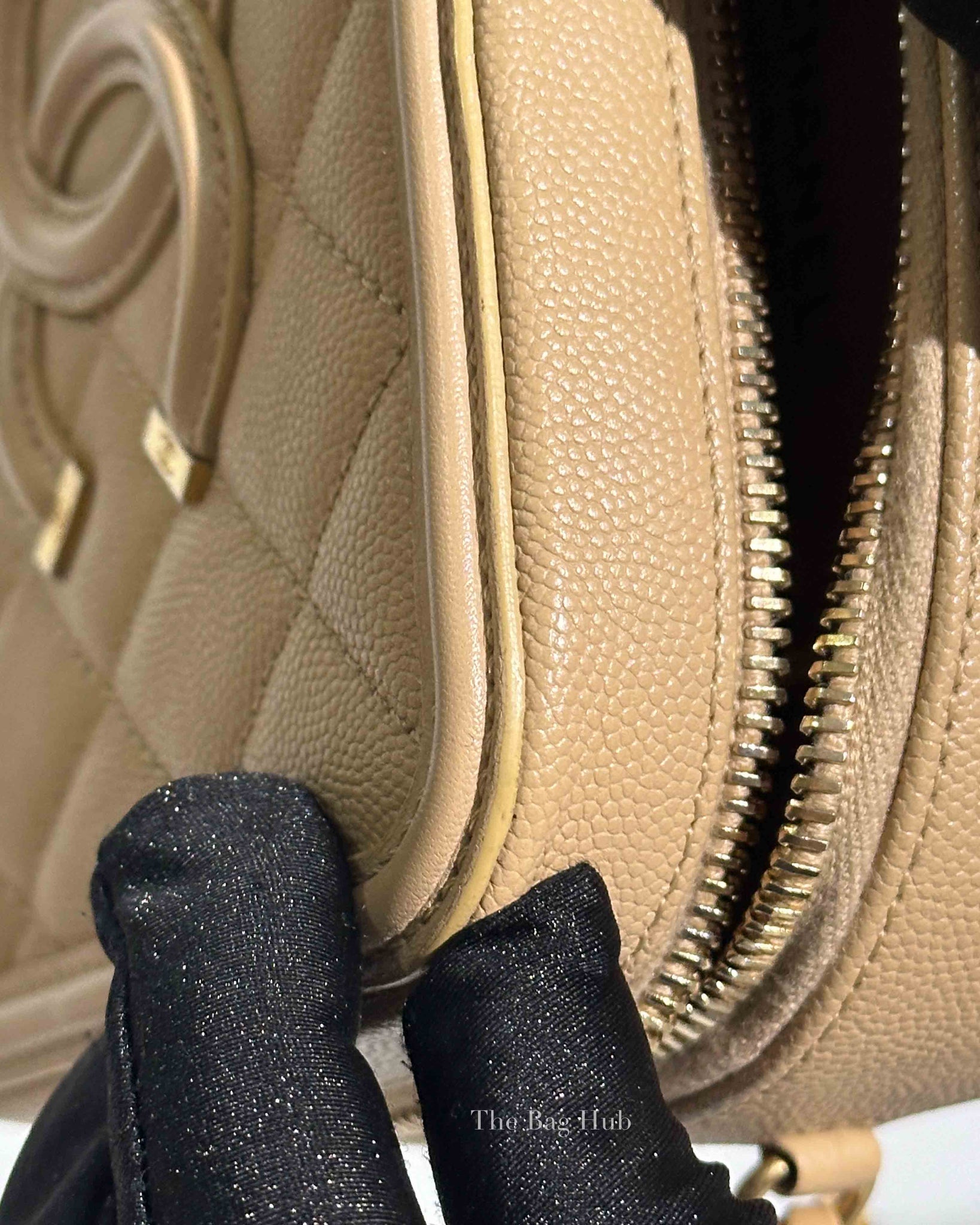 Chanel Beige Caviar Quilted Small CC Filigree Vanity Case GHW