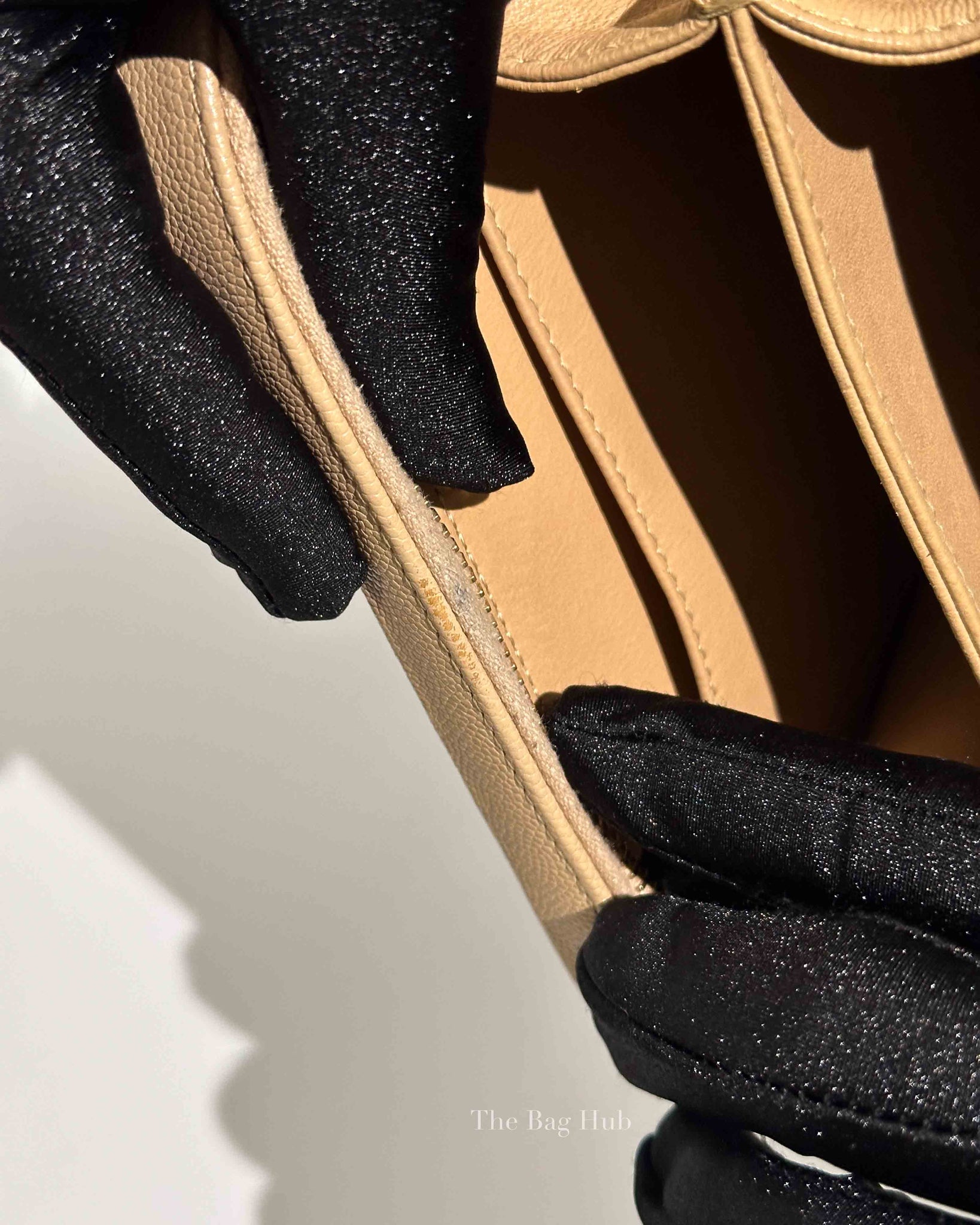 Chanel Beige Caviar Quilted Small CC Filigree Vanity Case GHW