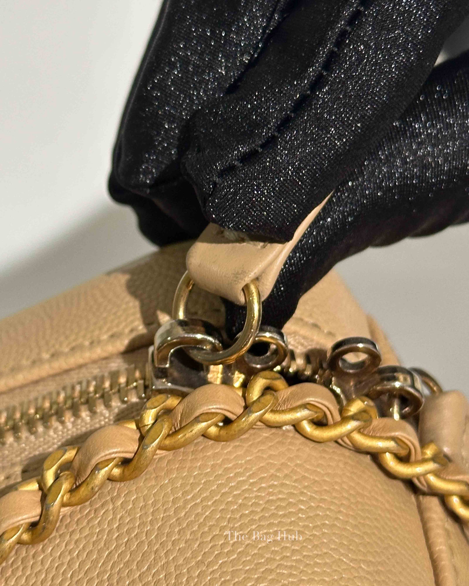 Chanel Beige Caviar Quilted Small CC Filigree Vanity Case GHW