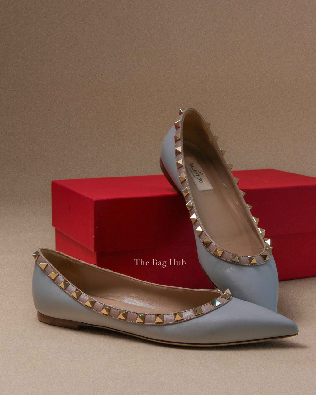Valentino Blue/Beige Leather Rockstud Ballet Flats Size 36.5