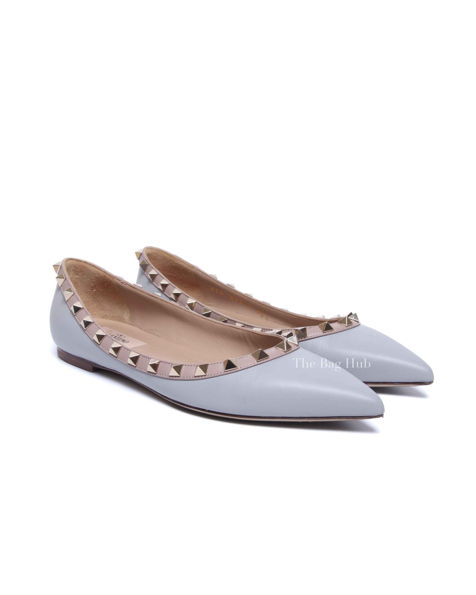 Valentino Blue/Beige Leather Rockstud Ballet Flats Size 36.5