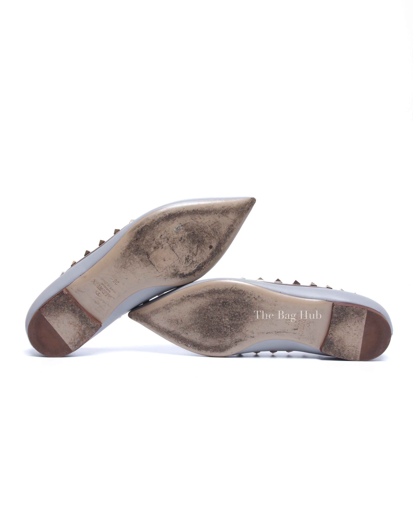 Valentino Blue/Beige Leather Rockstud Ballet Flats Size 36.5