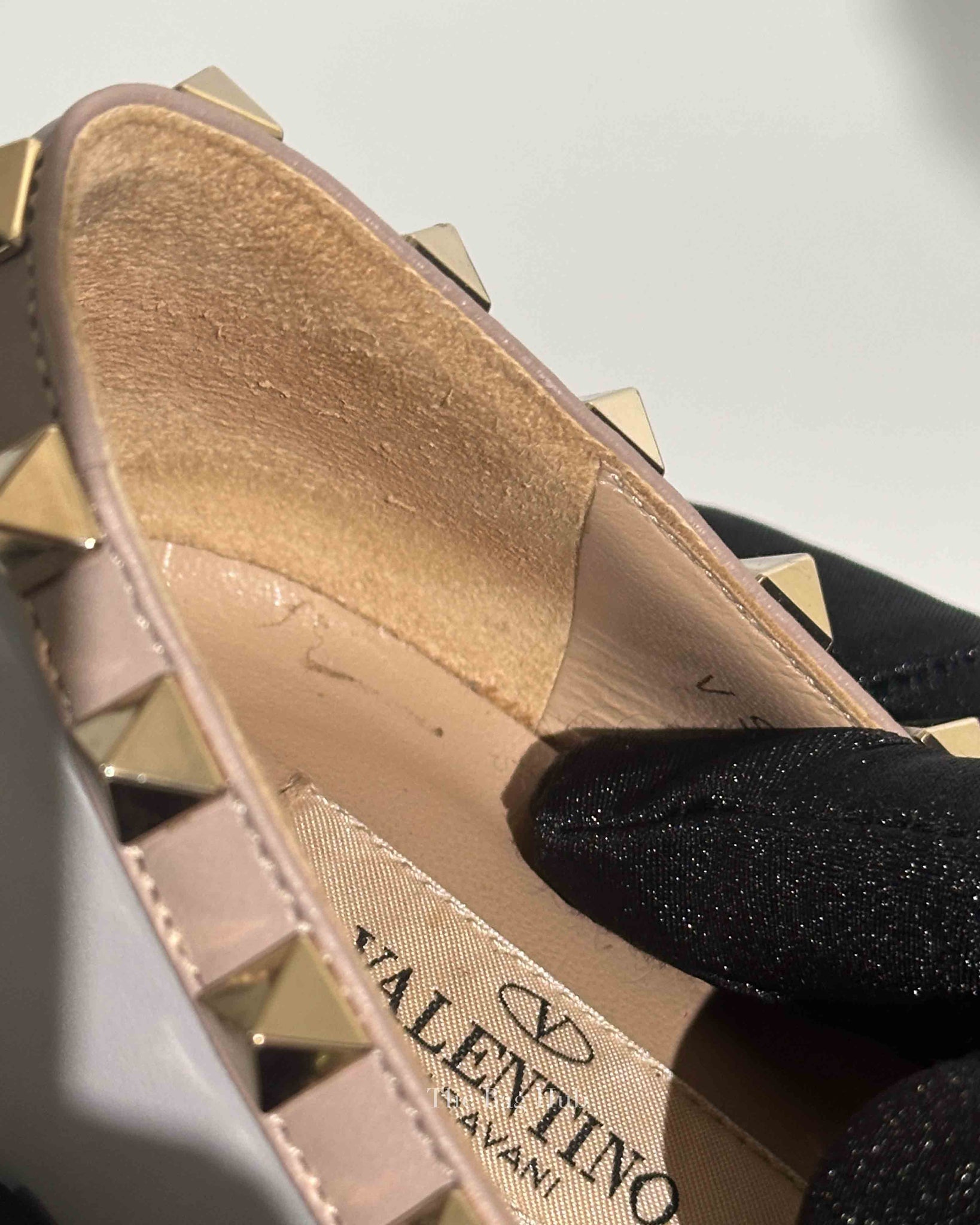 Valentino Blue/Beige Leather Rockstud Ballet Flats Size 36.5