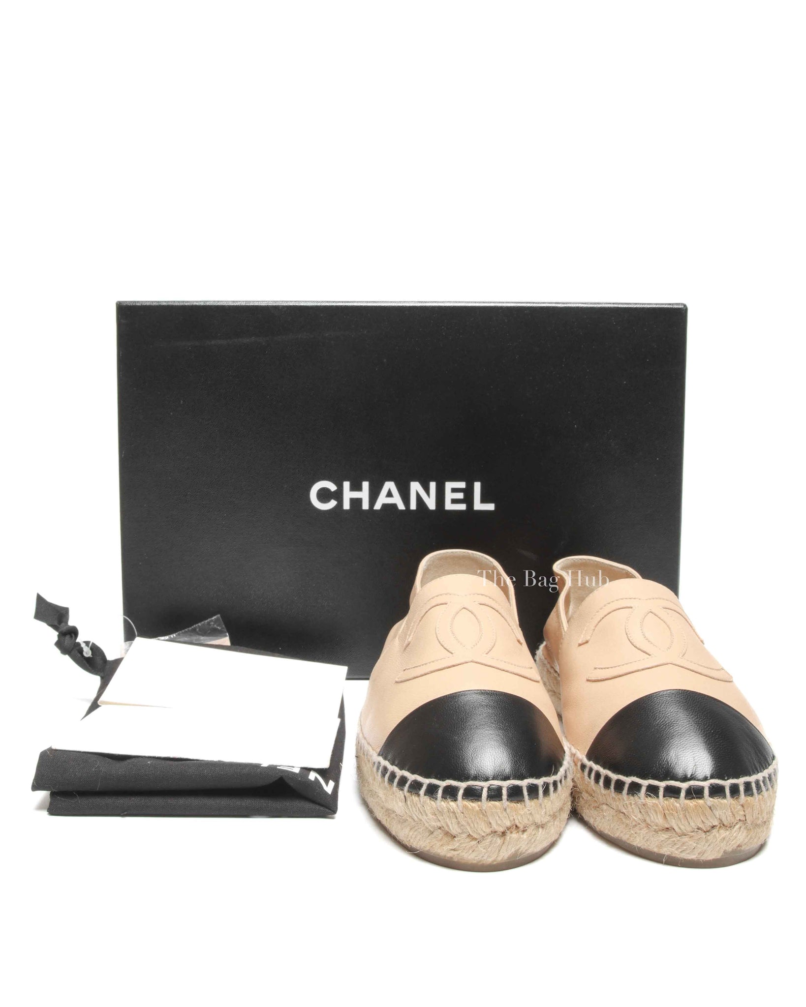 Chanel Black/Beige Lambskin CC Espadrilles Size 36C