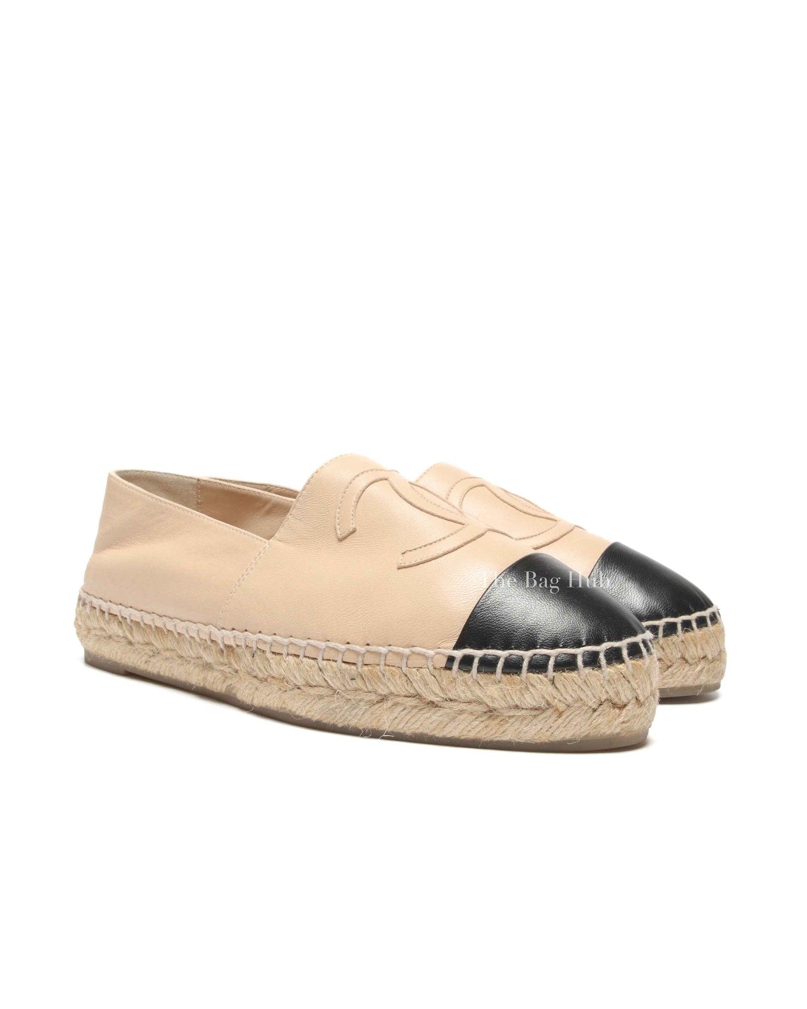 Chanel Black/Beige Lambskin CC Espadrilles Size 36C