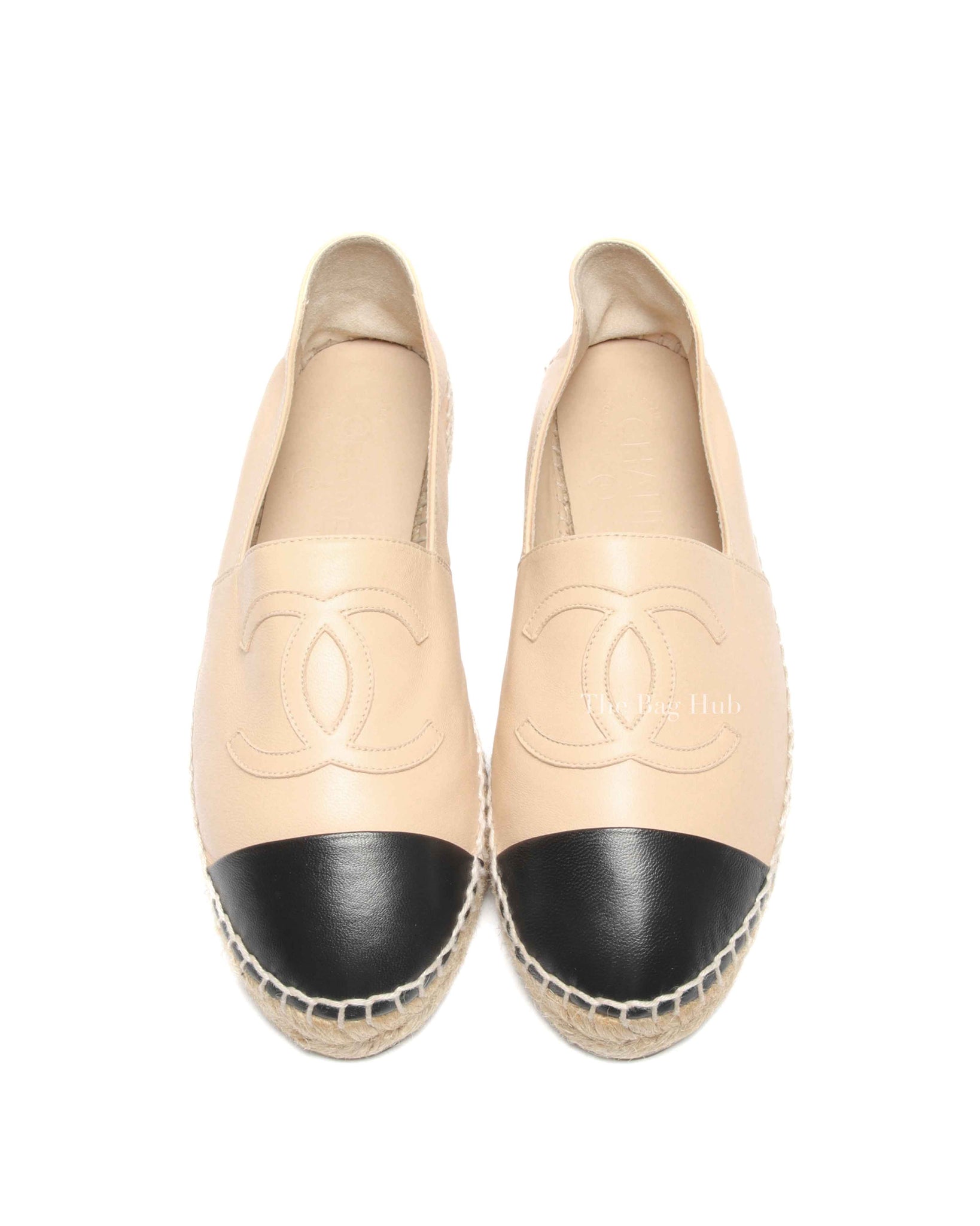 Chanel Black/Beige Lambskin CC Espadrilles Size 36C