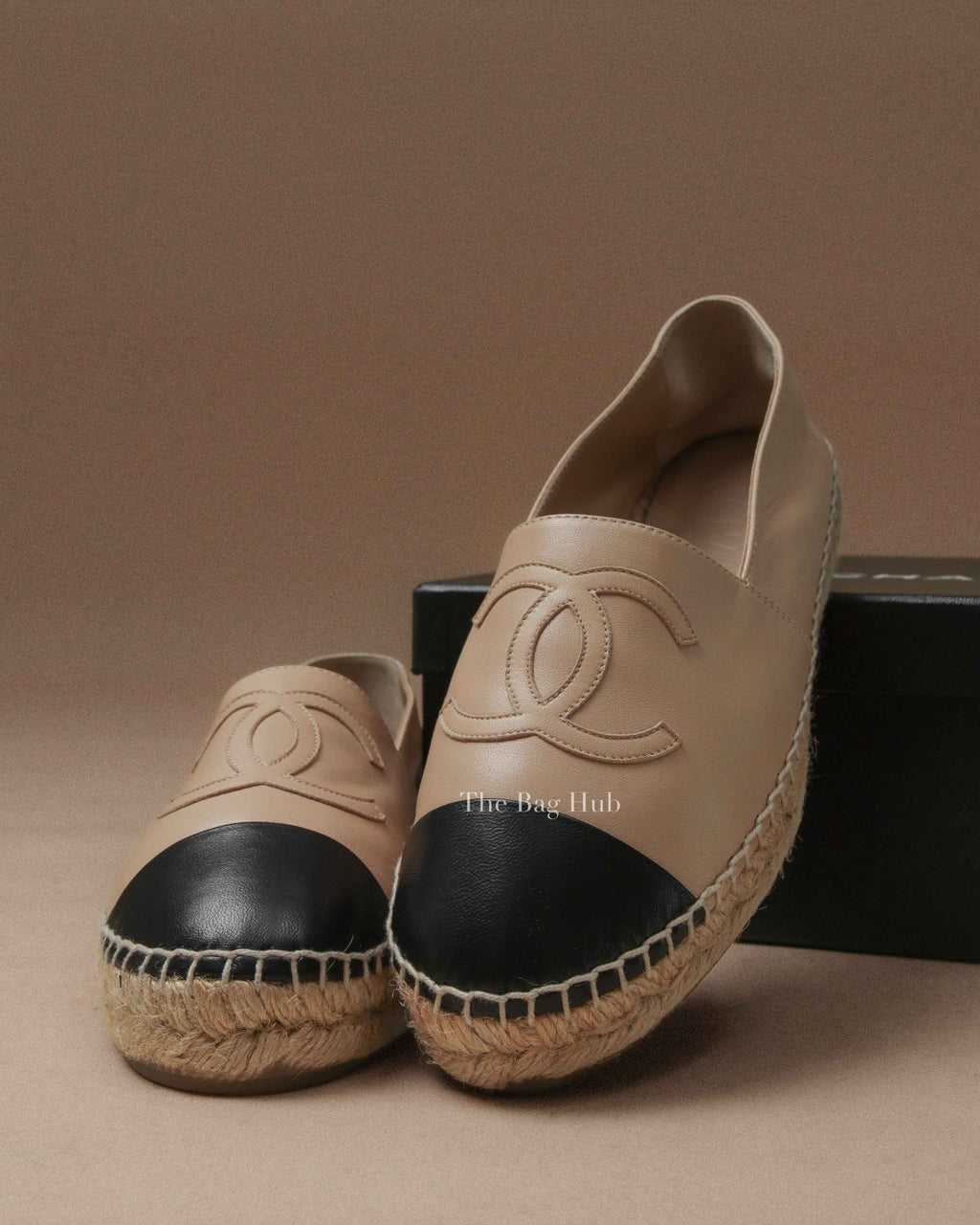 Chanel Black/Beige Lambskin CC Espadrilles Size 36C