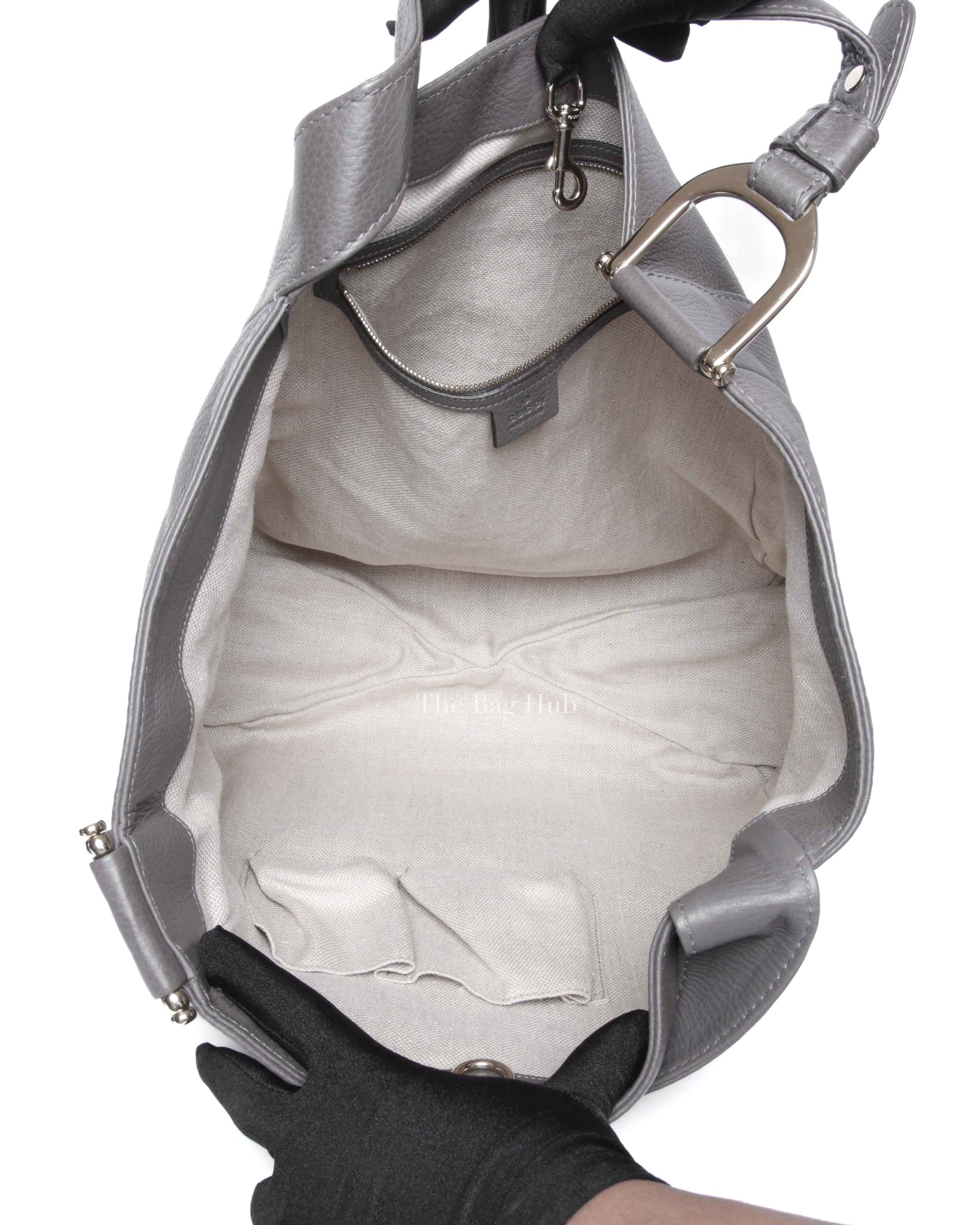 Gucci Gray Grained Calfskin Greenwich Large Tote Bag