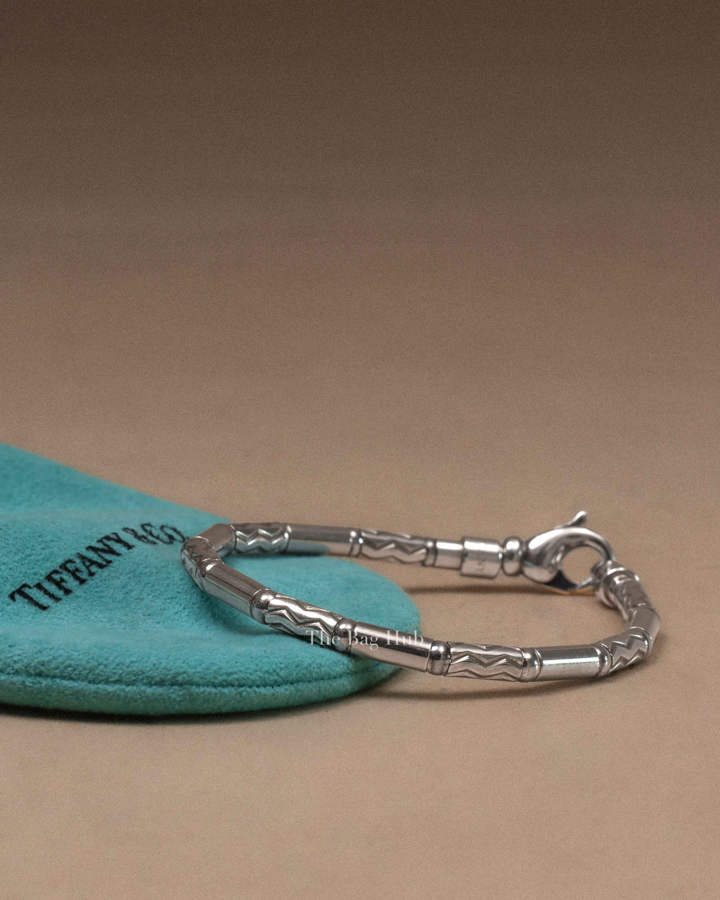 Tiffany & Co. Sterling Silver Hematite Aztec Etched Zigzag Bracelet