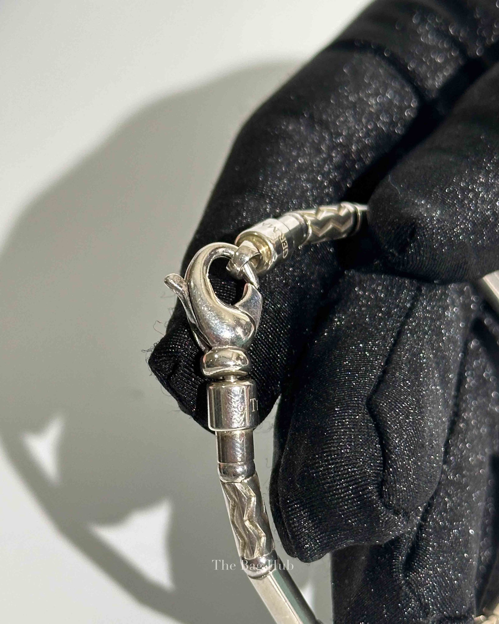 Tiffany & Co. Sterling Silver Hematite Aztec Etched Zigzag Bracelet