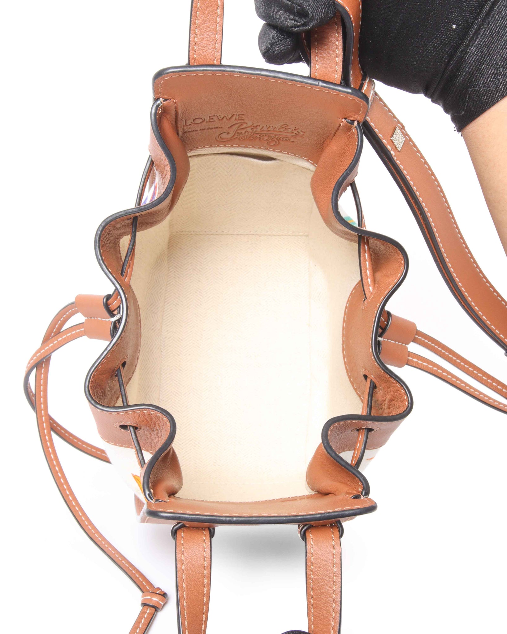 Loewe x Paula Ibiza Tan/Floral Print Leather Hammock Mini Bag