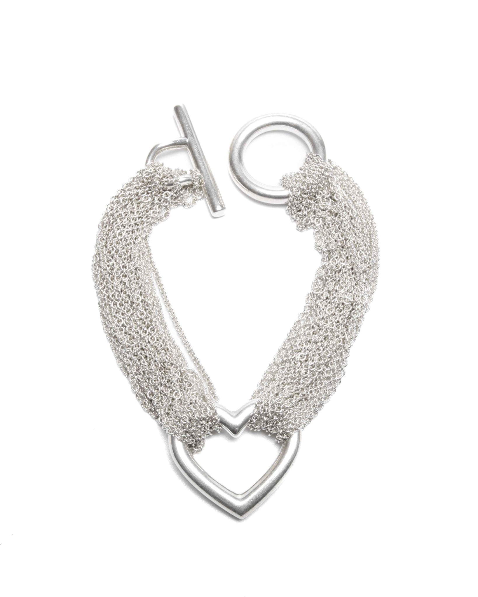 Tiffany & Co. Sterling Silver Open Heart Multi Chain Toggle Bracelet
