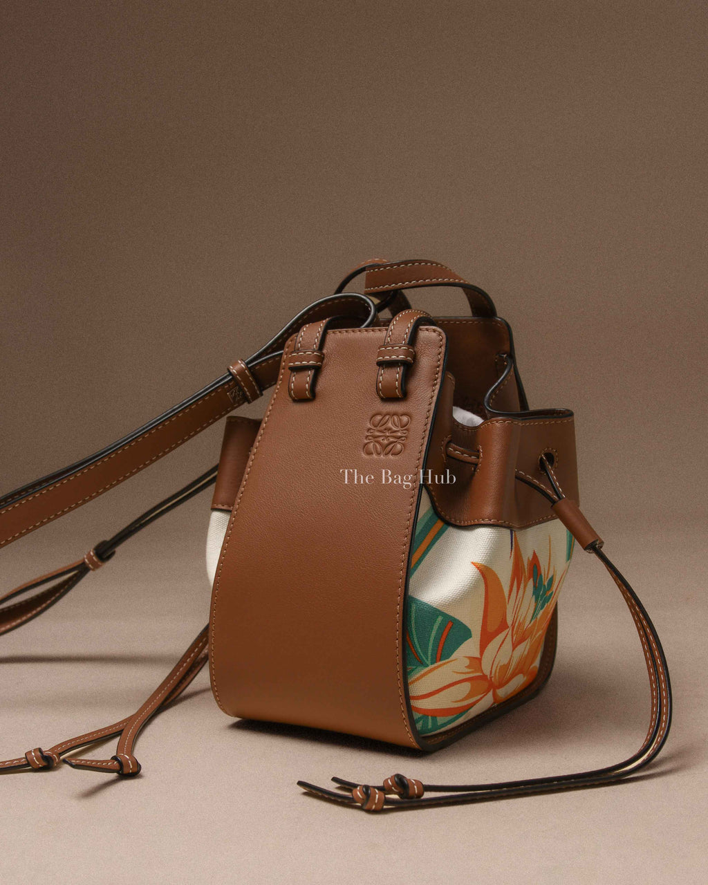 Loewe x Paula Ibiza Tan/Floral Print Leather Hammock Mini Bag