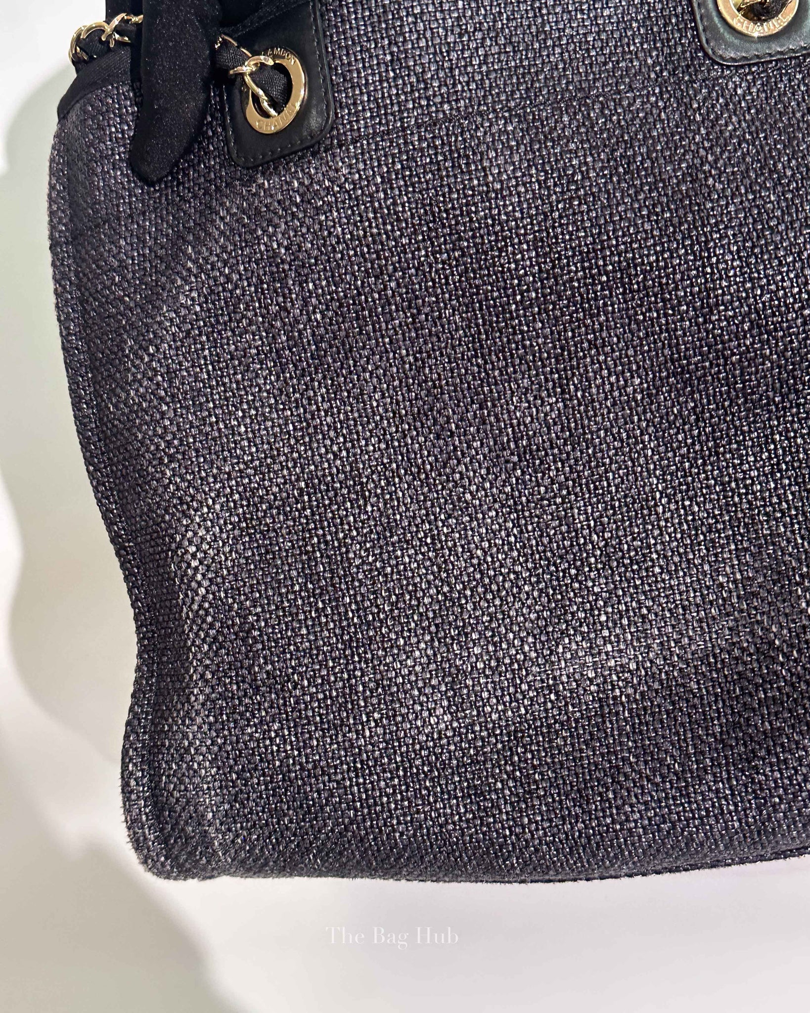 Chanel Black Woven Straw Raffia Small Deauville Tote Bag GHW