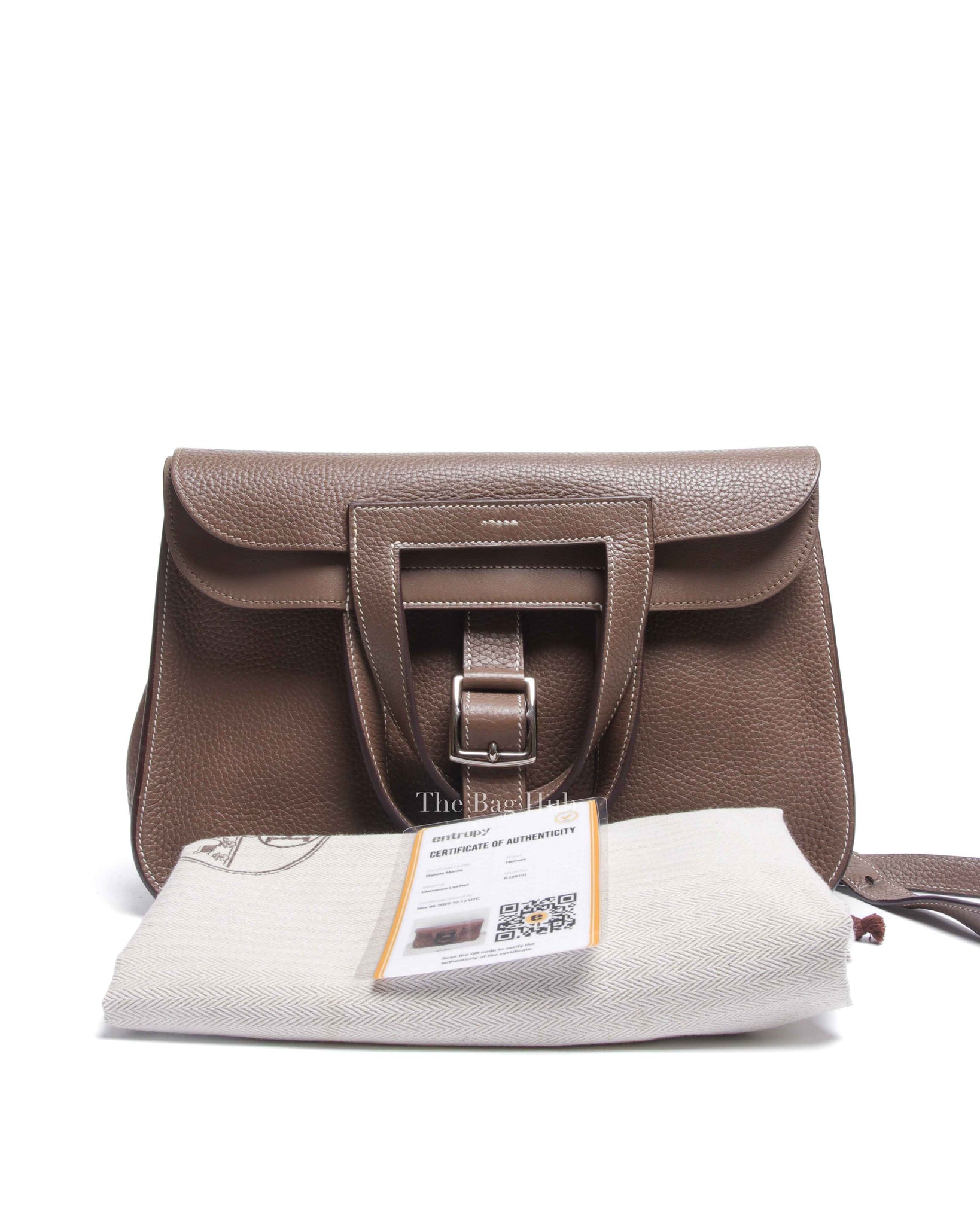 Hermes Etoupe Taurillon Clemence Leather Halzan 25 Bag PHW