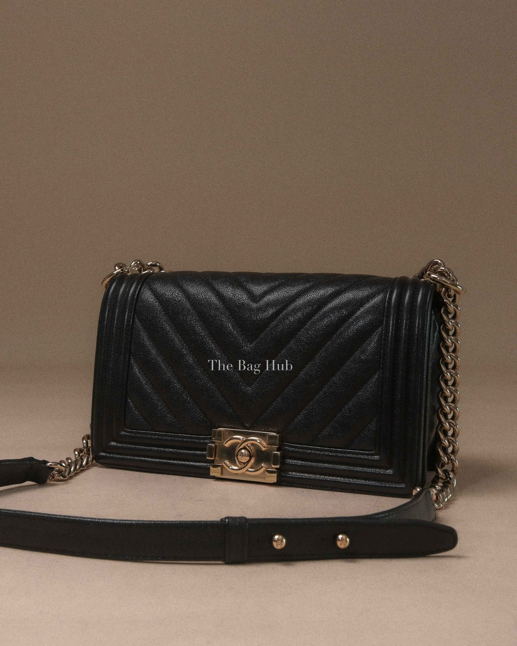 Chanel Black Chevron Caviar Old Medium Le Boy Bag GHW