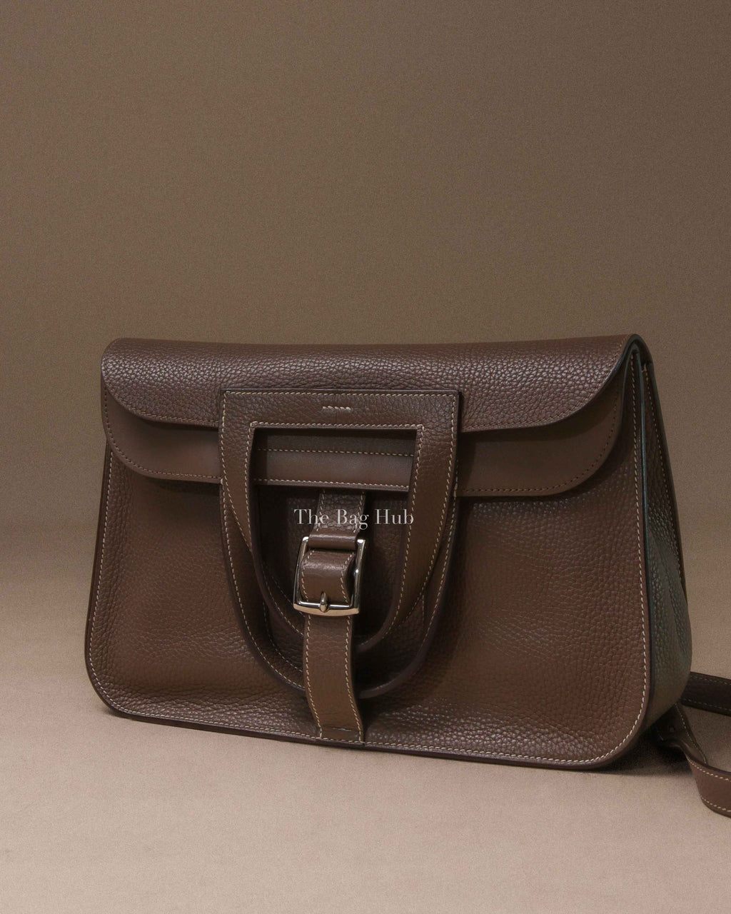 Hermes Etoupe Taurillon Clemence Leather Halzan 25 Bag PHW