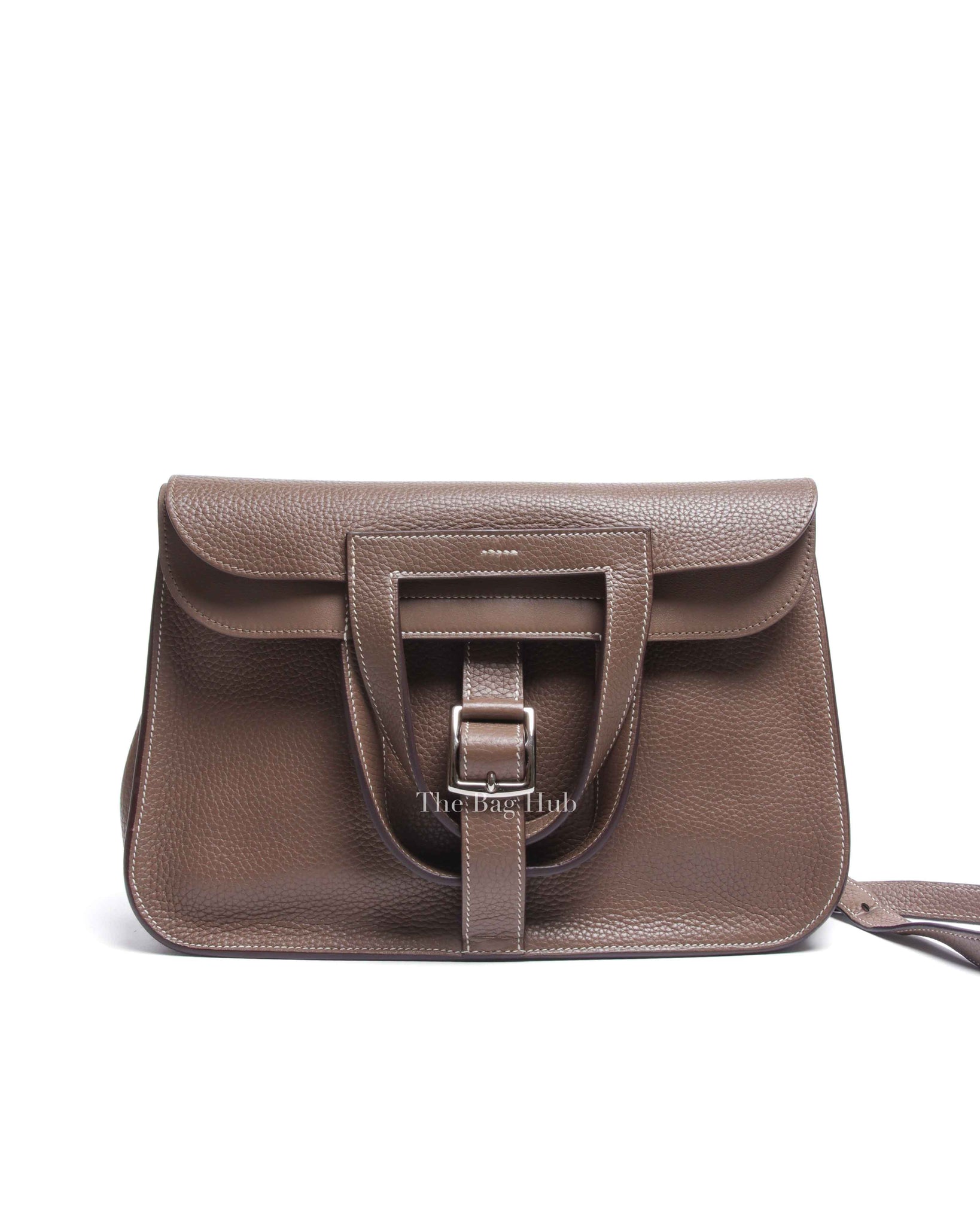 Hermes Etoupe Taurillon Clemence Leather Halzan 25 Bag PHW