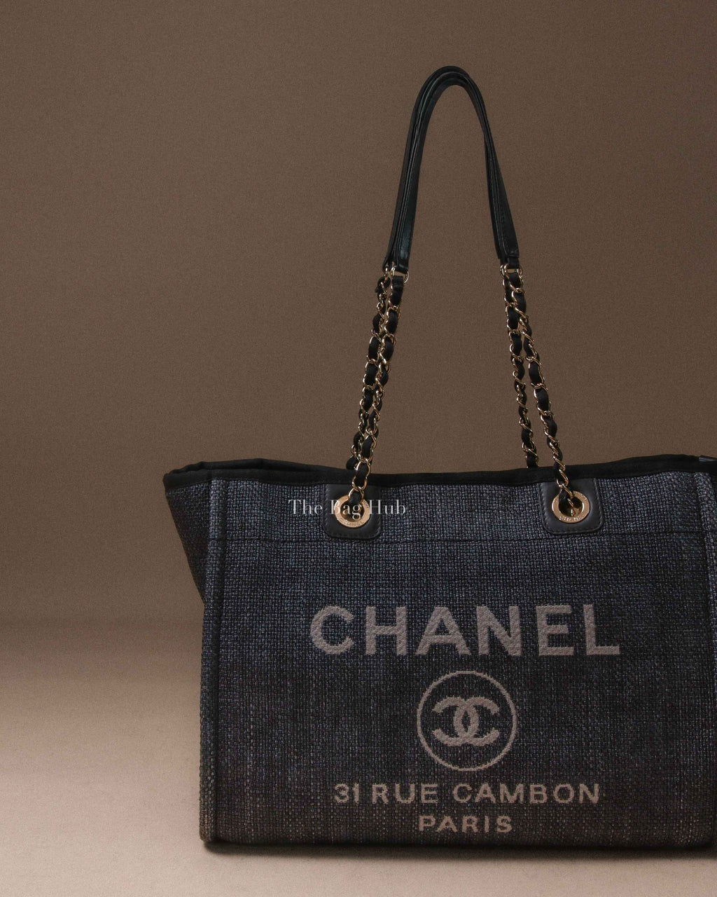 Chanel Black Woven Straw Raffia Small Deauville Tote Bag GHW