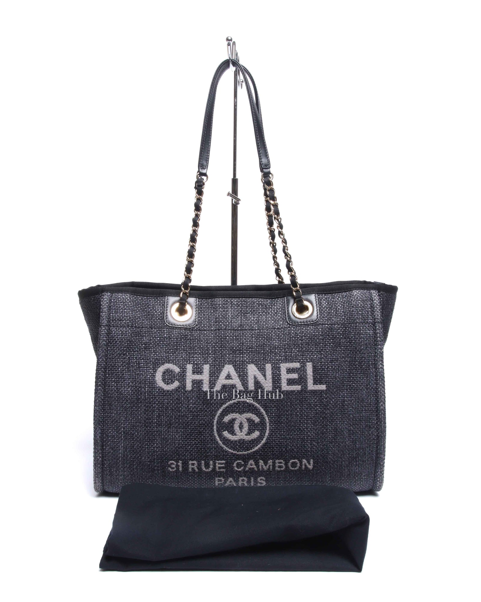 Chanel Black Woven Straw Raffia Small Deauville Tote Bag GHW