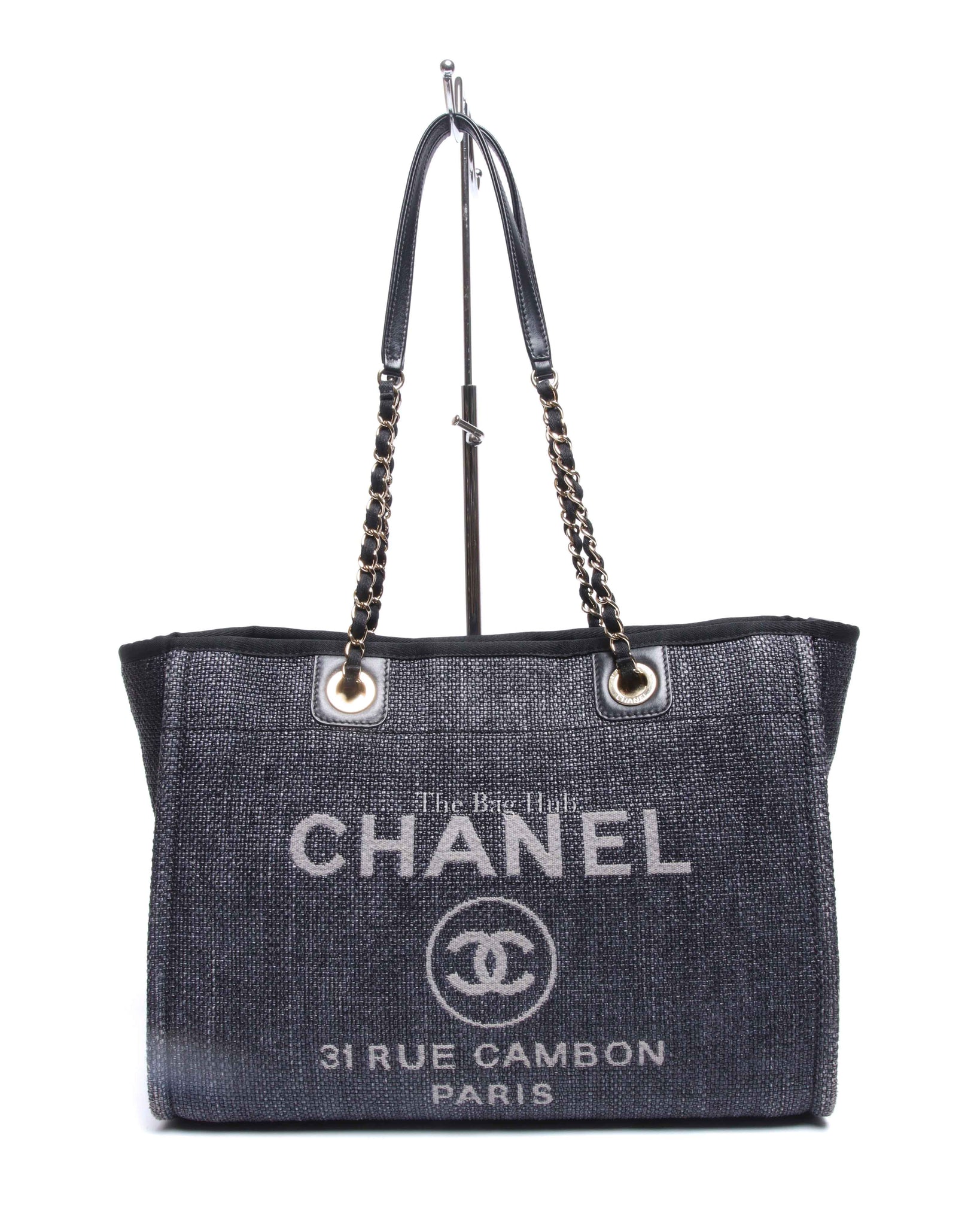 Chanel Black Woven Straw Raffia Small Deauville Tote Bag GHW