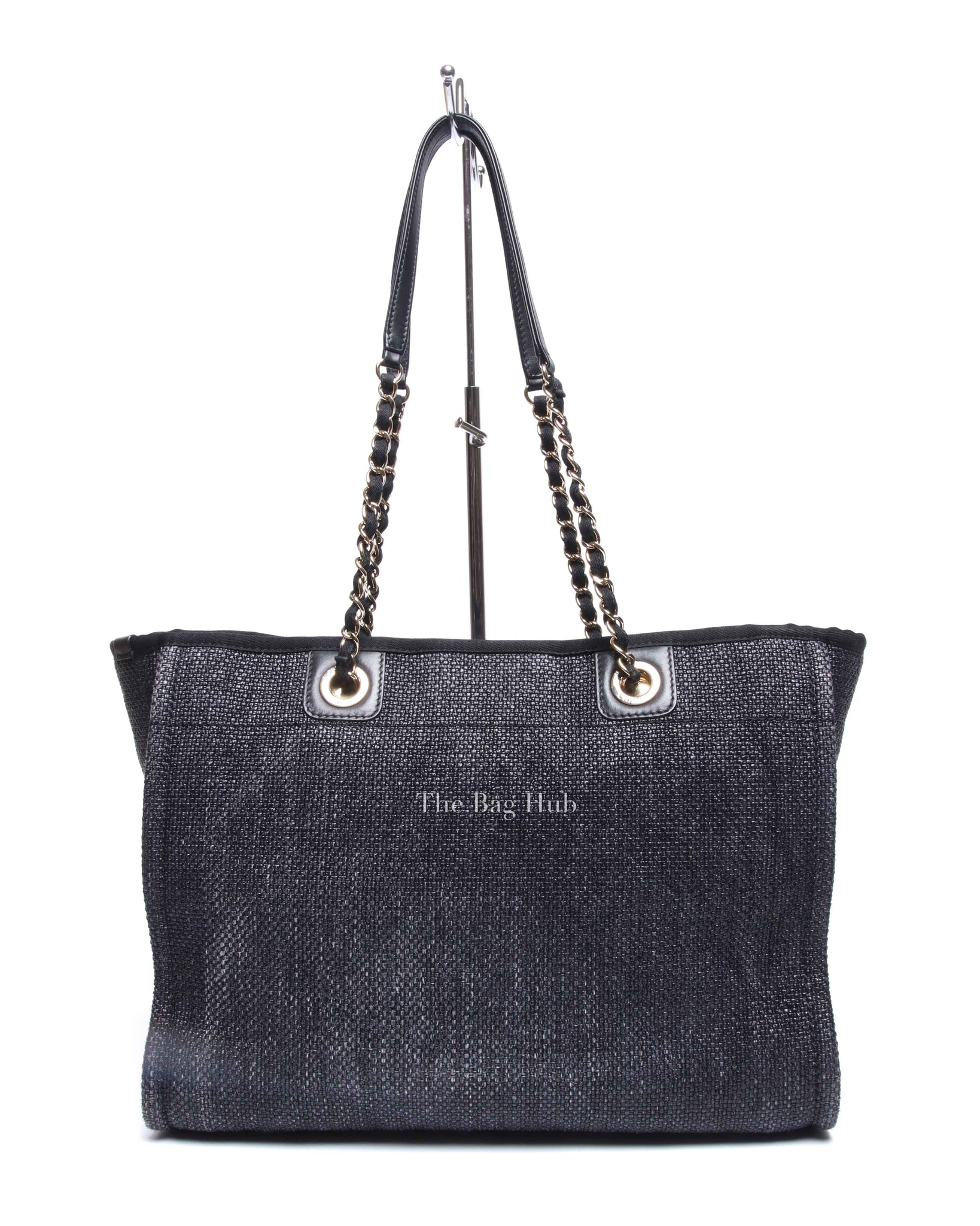 Chanel Black Woven Straw Raffia Small Deauville Tote Bag GHW