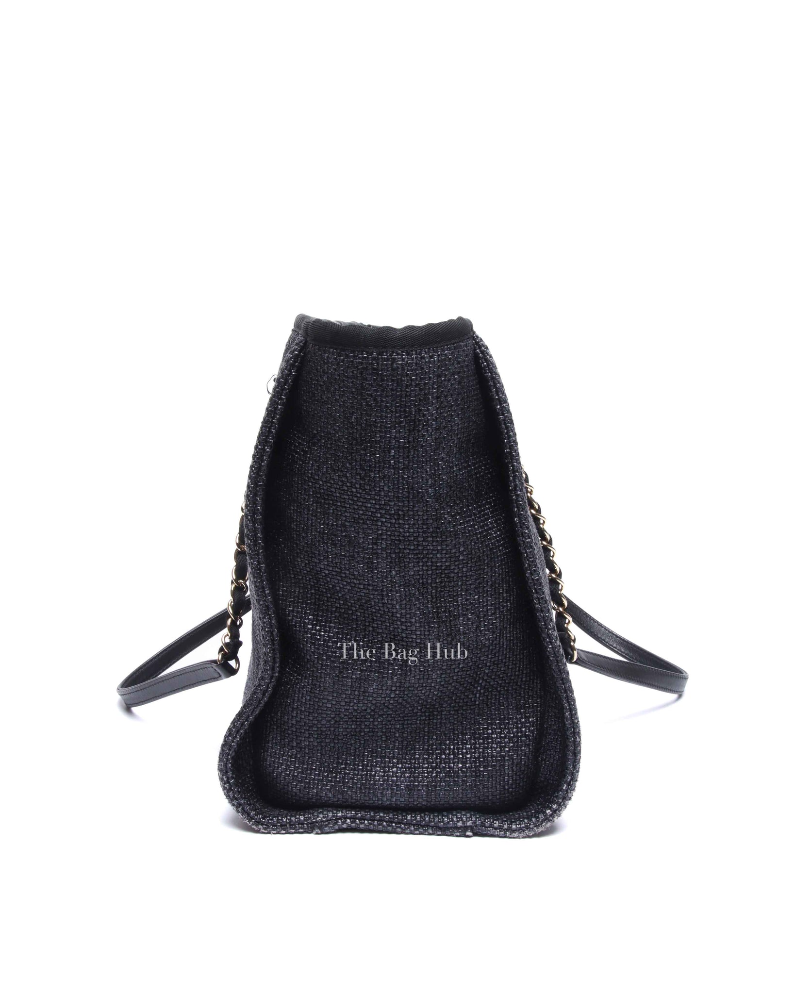 Chanel Black Woven Straw Raffia Small Deauville Tote Bag GHW