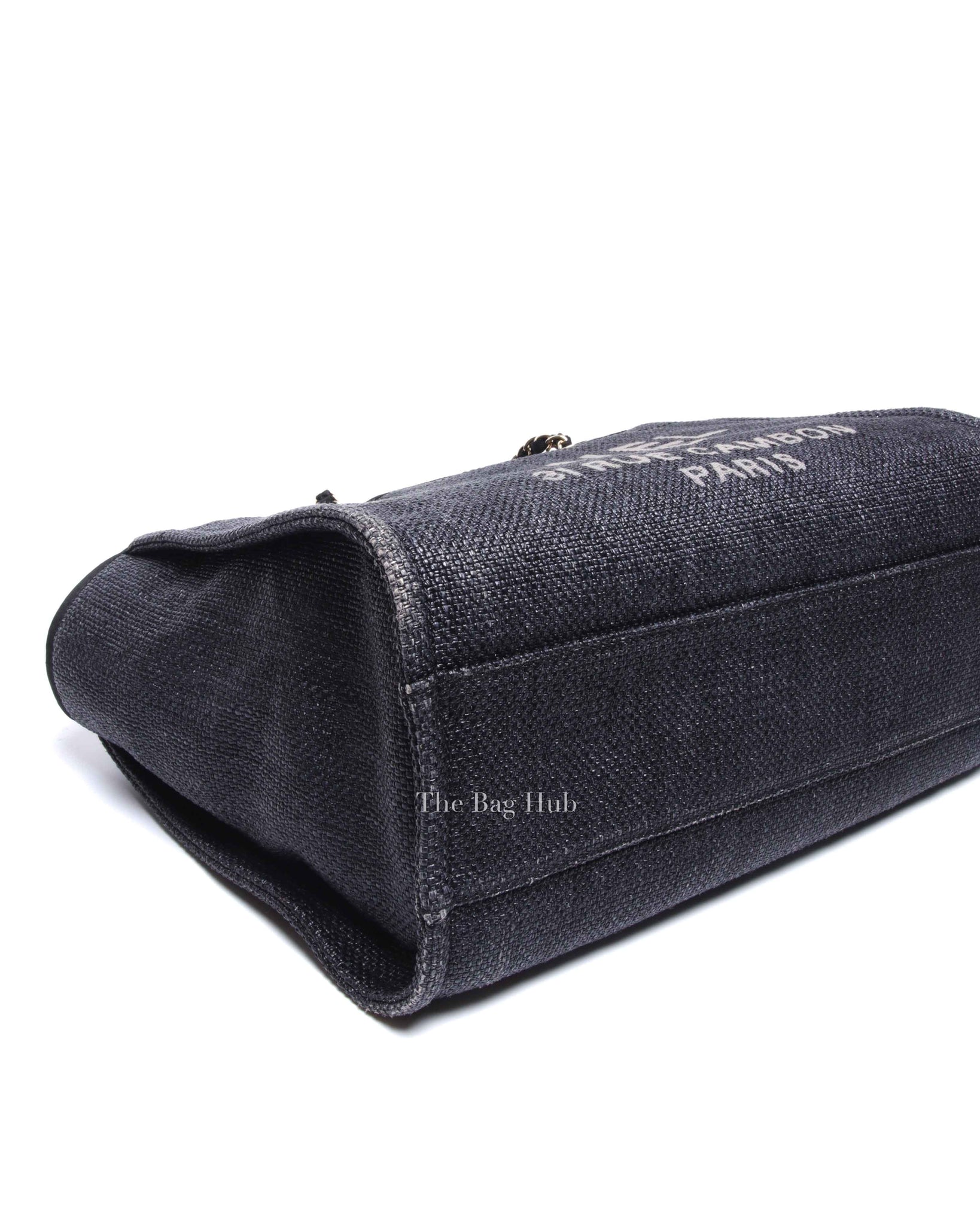 Chanel Black Woven Straw Raffia Small Deauville Tote Bag GHW