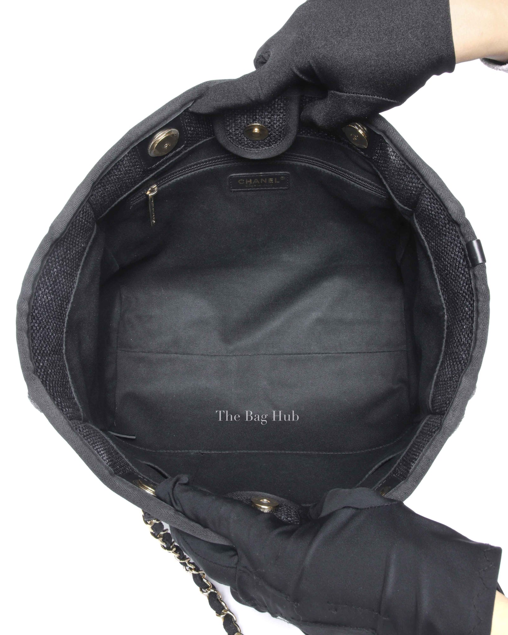 Chanel Black Woven Straw Raffia Small Deauville Tote Bag GHW