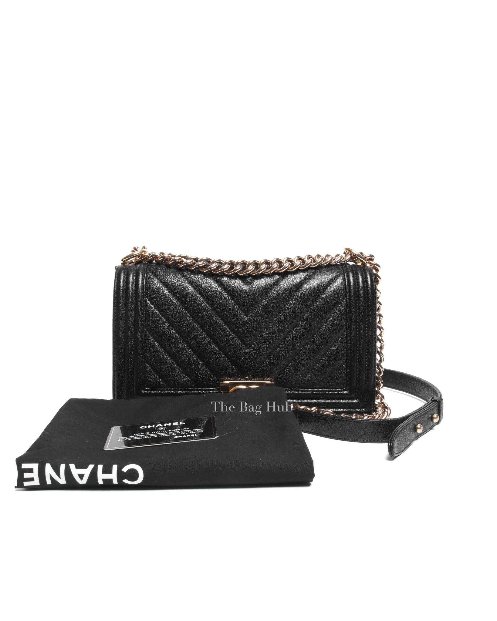 Chanel Black Chevron Caviar Old Medium Le Boy Bag GHW