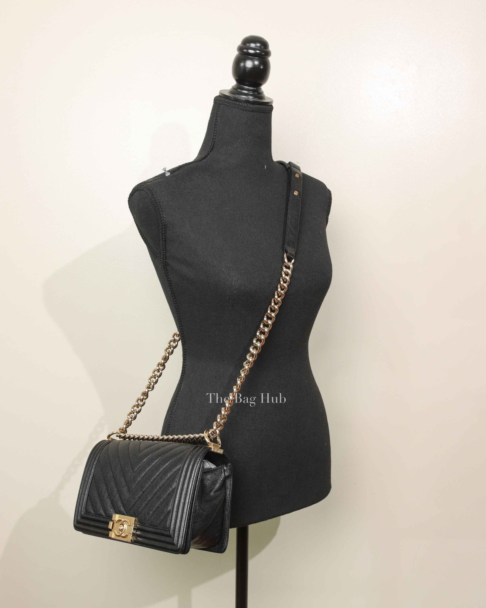 Chanel Black Chevron Caviar Old Medium Le Boy Bag GHW