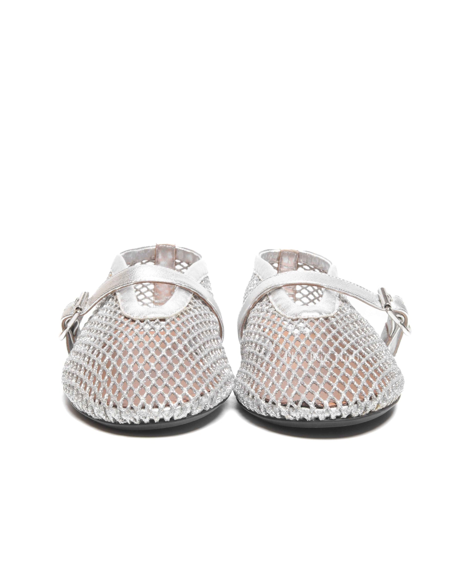 Alaia Silver Laminated Fishnet Ballet Flats Size 37.5